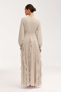 Nesreen Waterfall Chiffon Maxi Dress - Stone Clothing Veiled 