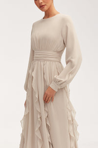 Nesreen Waterfall Chiffon Maxi Dress - Stone Clothing Veiled 