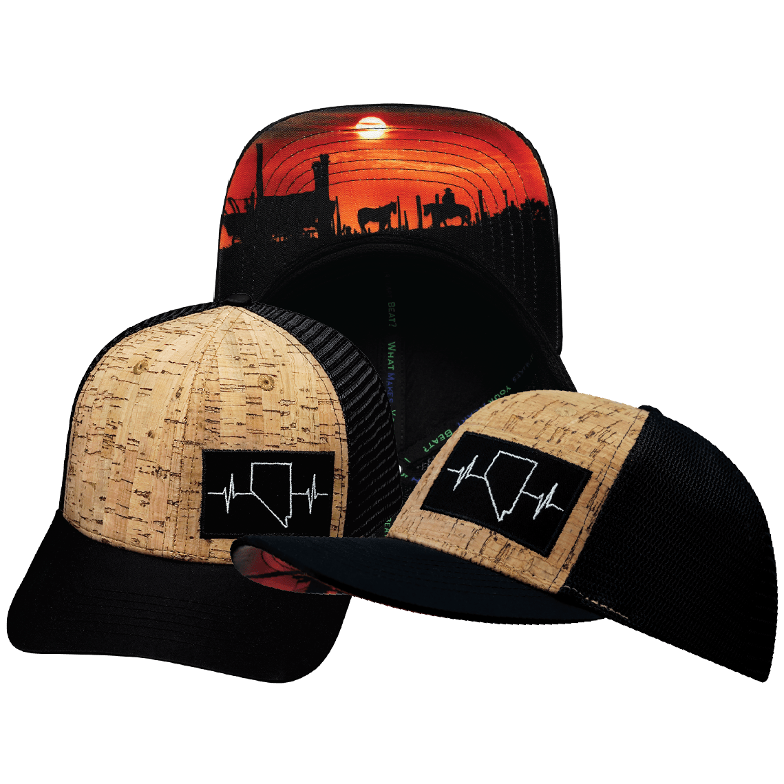 The Heartbeat Brand Nevada Baseball Hat — Cork Black — main product shot