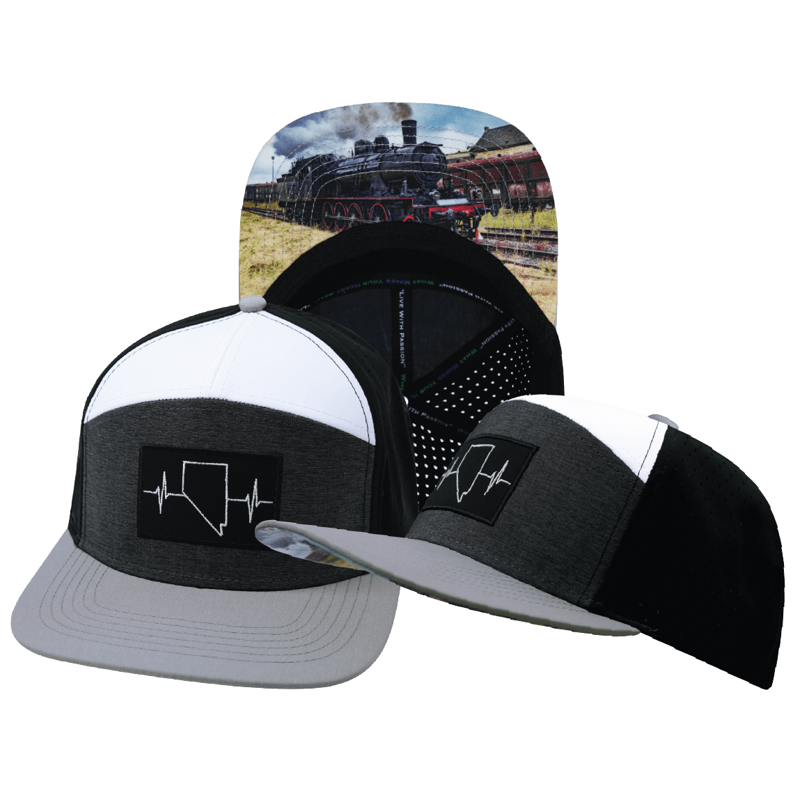 The Heartbeat Brand Nevada Flat Bill Hat — Gray / Charcoal / White / Black — main product shot