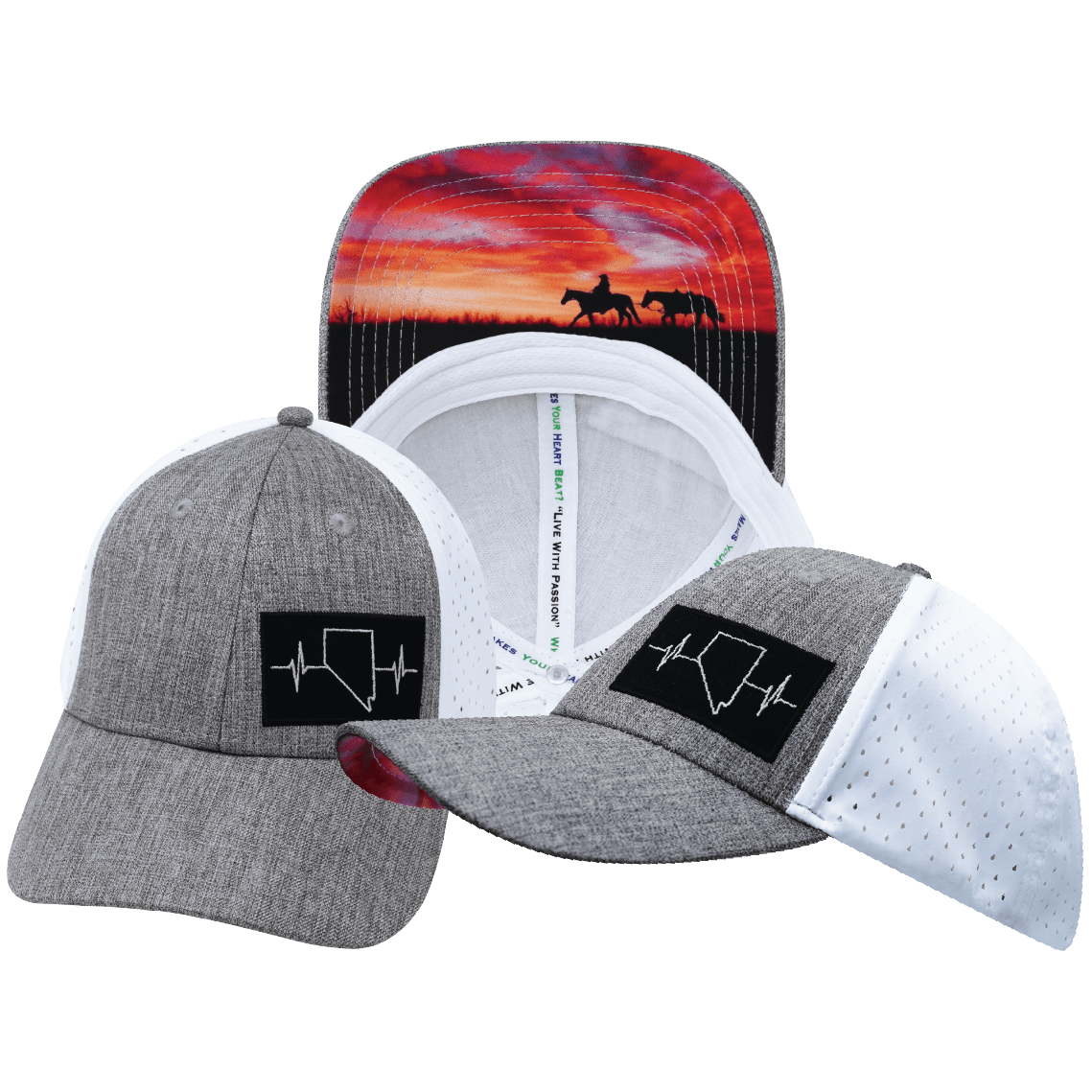 The Heartbeat Brand Nevada Low Profile Hat — Ponytail / Heather Gray / White — main product shot