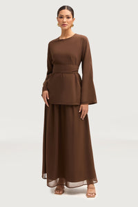 Nevene Chiffon Maxi Skirt - Espresso Bottoms Veiled 
