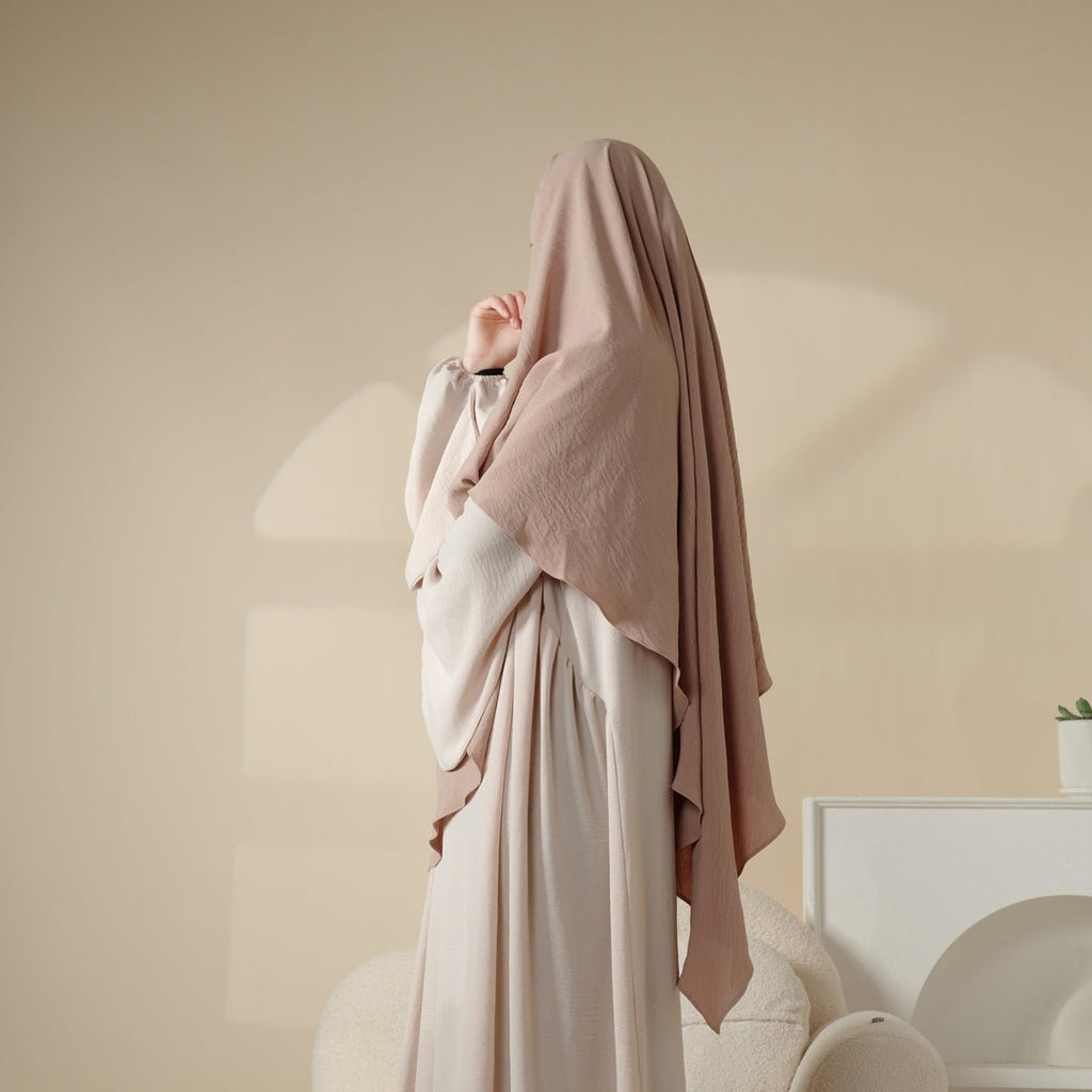 Mariam's Collection New Crepe 1-Layer Khimar | Soft Crepe Material Khimar (MK009) — flat-lay composition