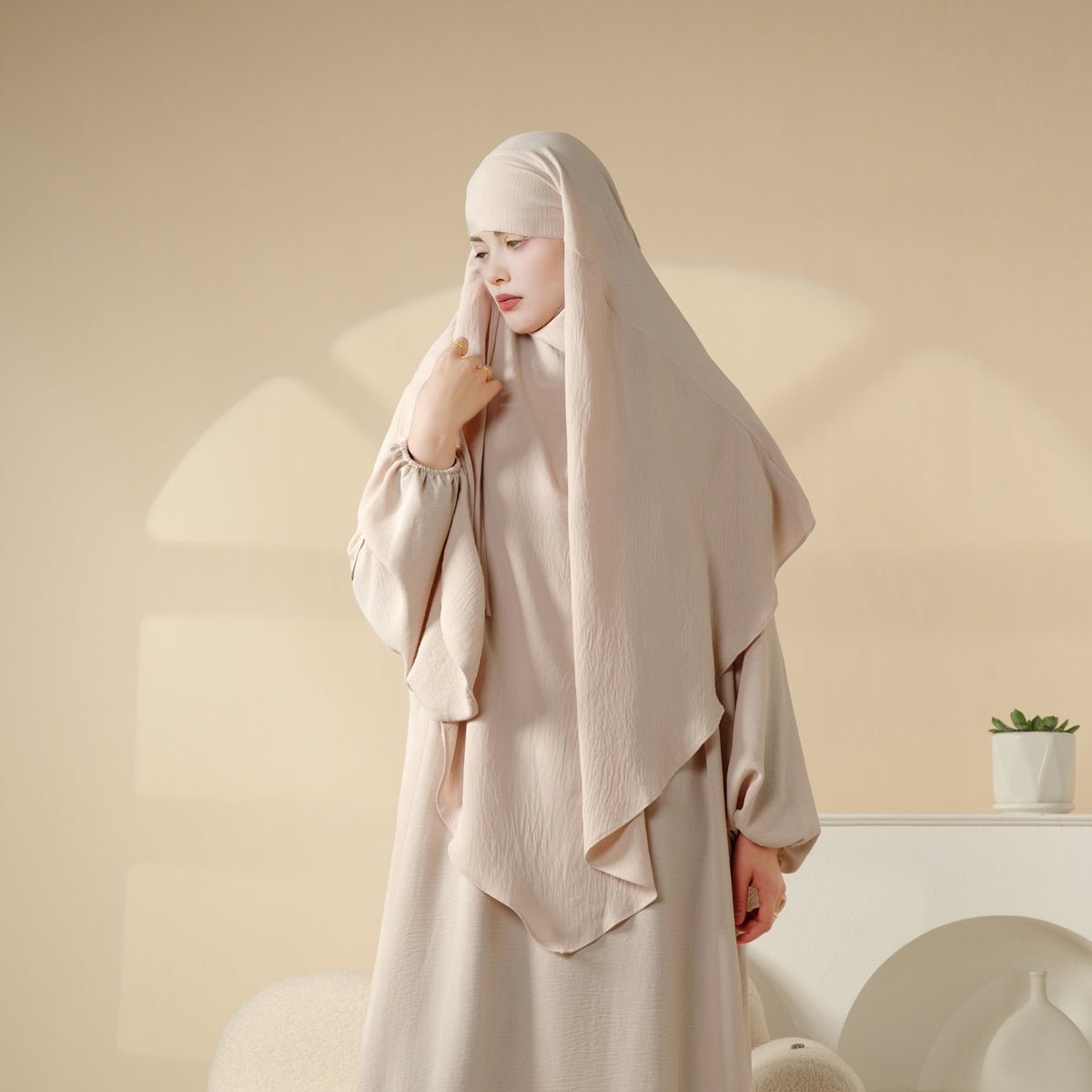 Mariam's Collection New Crepe 1-Layer Khimar | Soft Crepe Material Khimar (MK009) — fabric or material detail