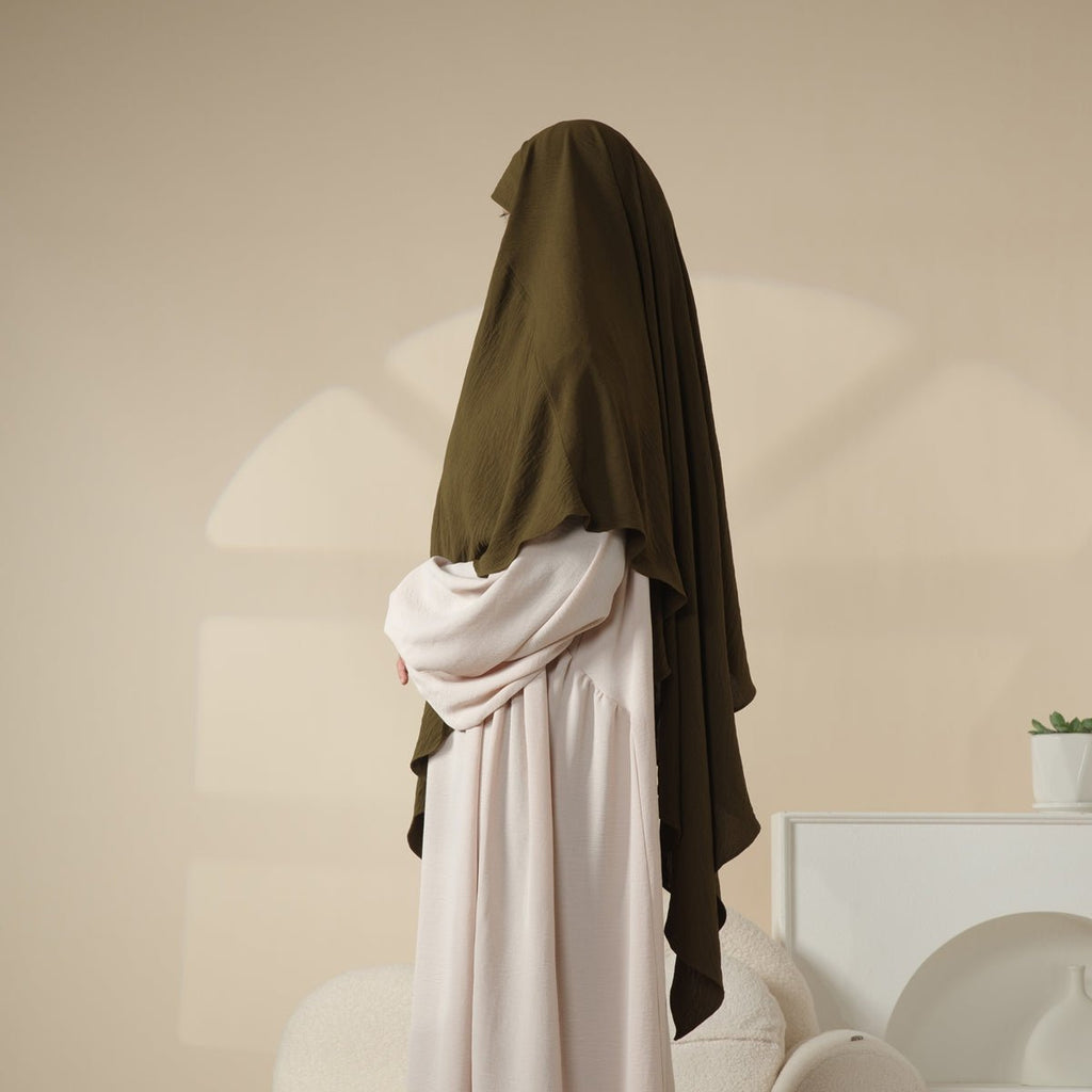 Mariam's Collection New Crepe 1-Layer Khimar | Soft Crepe Material Khimar (MK009) — side view