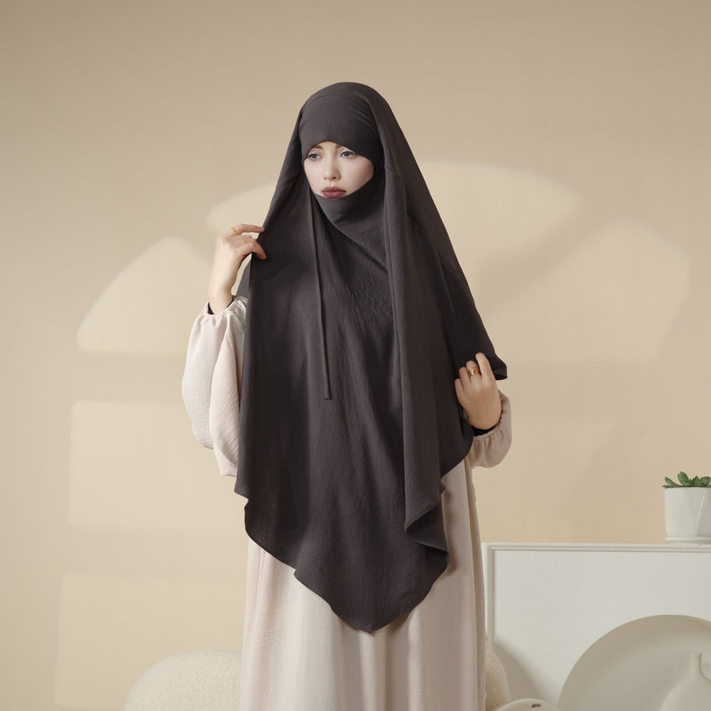 Mariam's Collection New Crepe 1-Layer Khimar | Soft Crepe Material Khimar (MK009) — back view