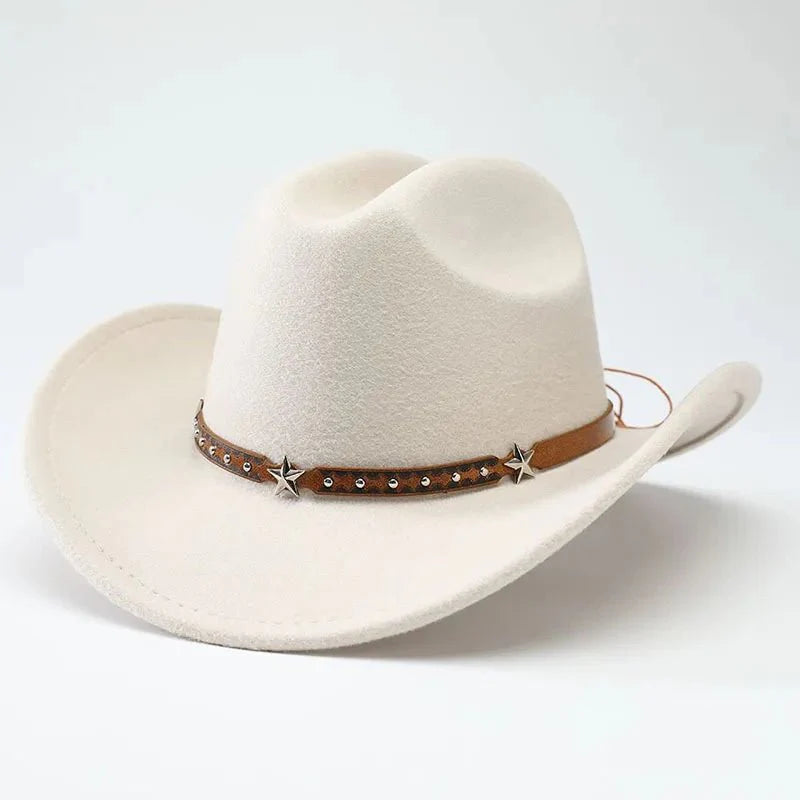 New denim hats for men and women, Western cowboy hats, five pointed star belt hats, soft woolen hats