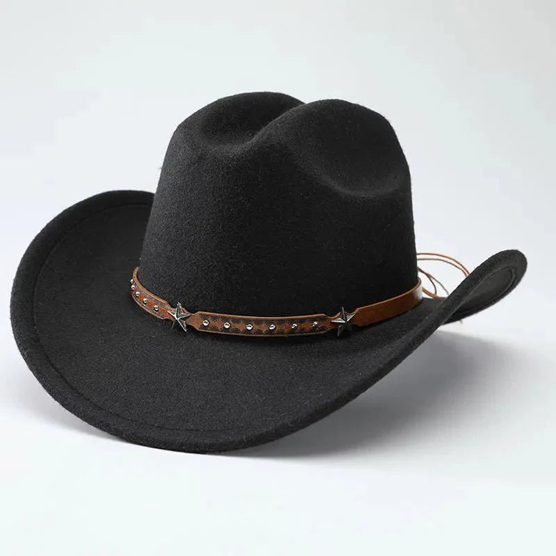 New denim hats for men and women, Western cowboy hats, five pointed star belt hats, soft woolen hats