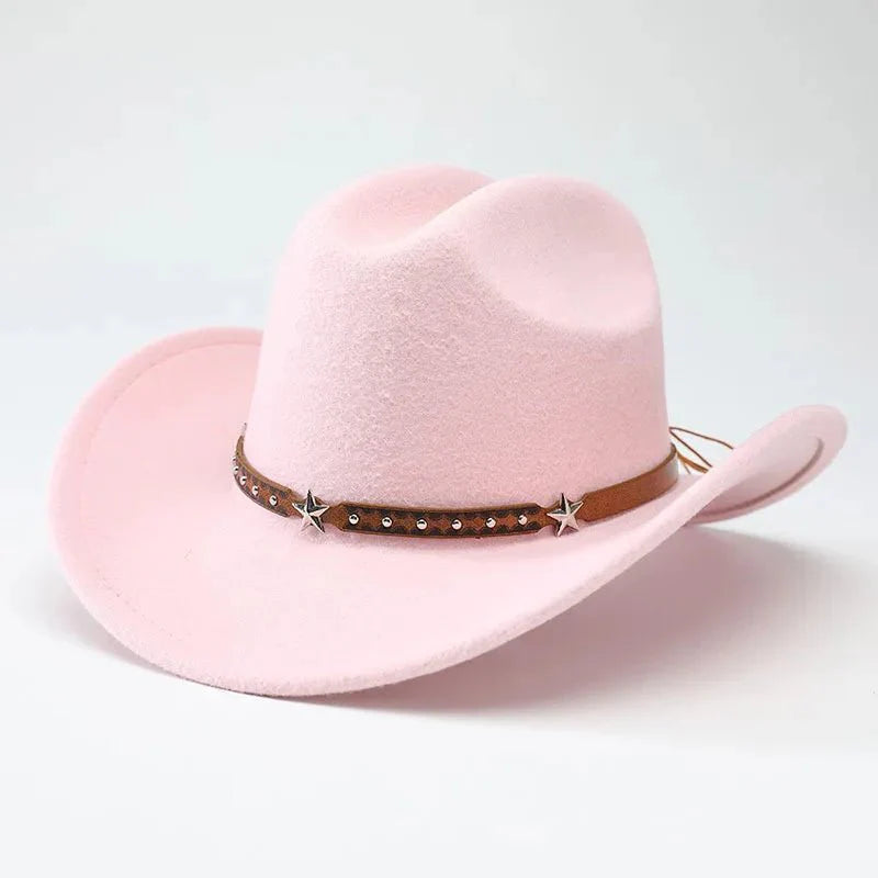 New denim hats for men and women, Western cowboy hats, five pointed star belt hats, soft woolen hats