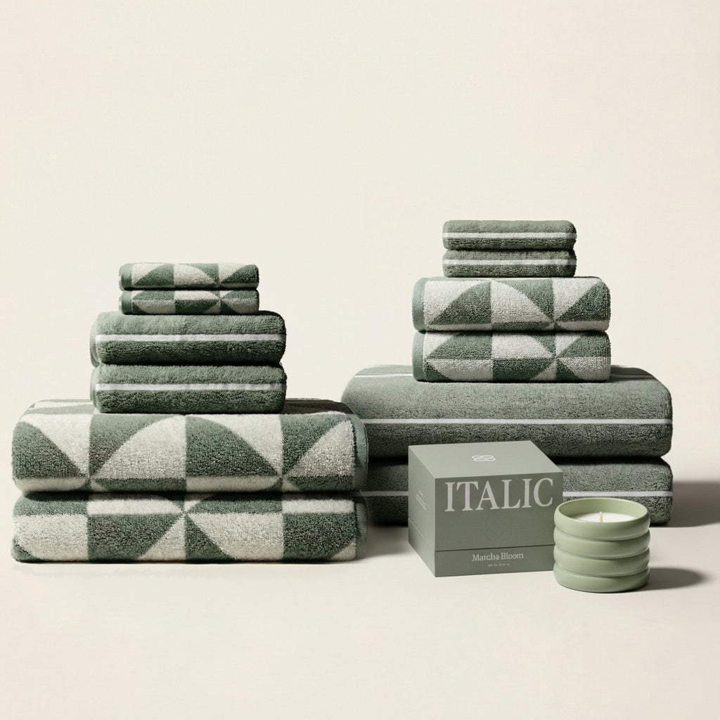 Italic Umbra Towels — product on model