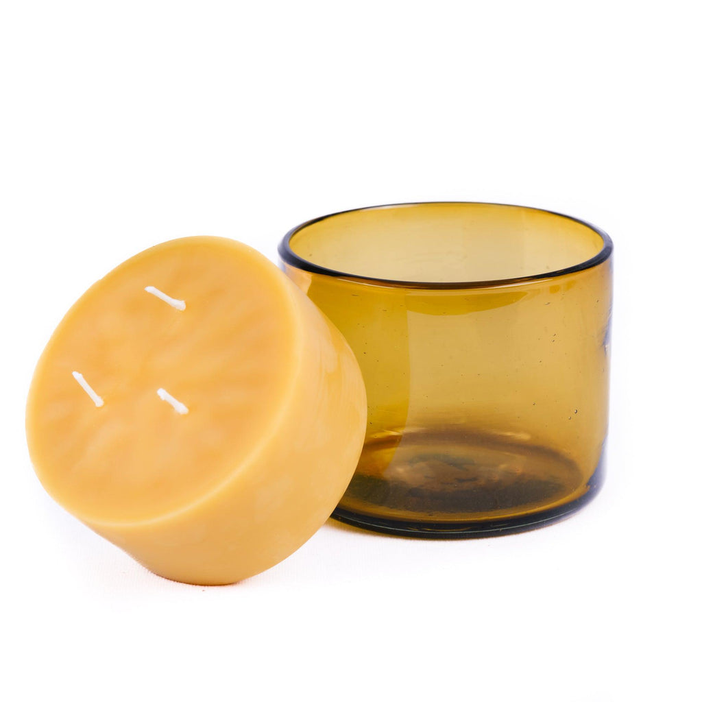 Bluecorn Candles Pure Beeswax Candle in Blown Glass — main product shot
