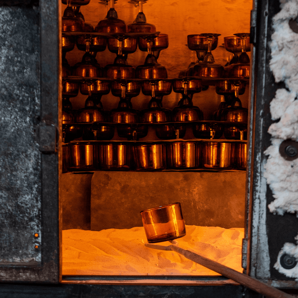 Bluecorn Candles Pure Beeswax Candle in Blown Glass — in-use photo