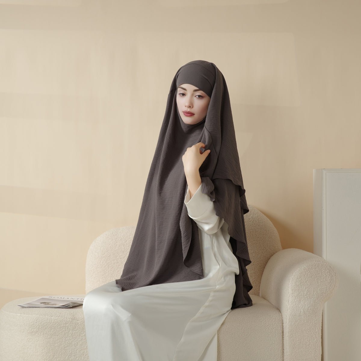 Mariam's Collection New Two-Layer Crepe Khimar (MK010) — side view