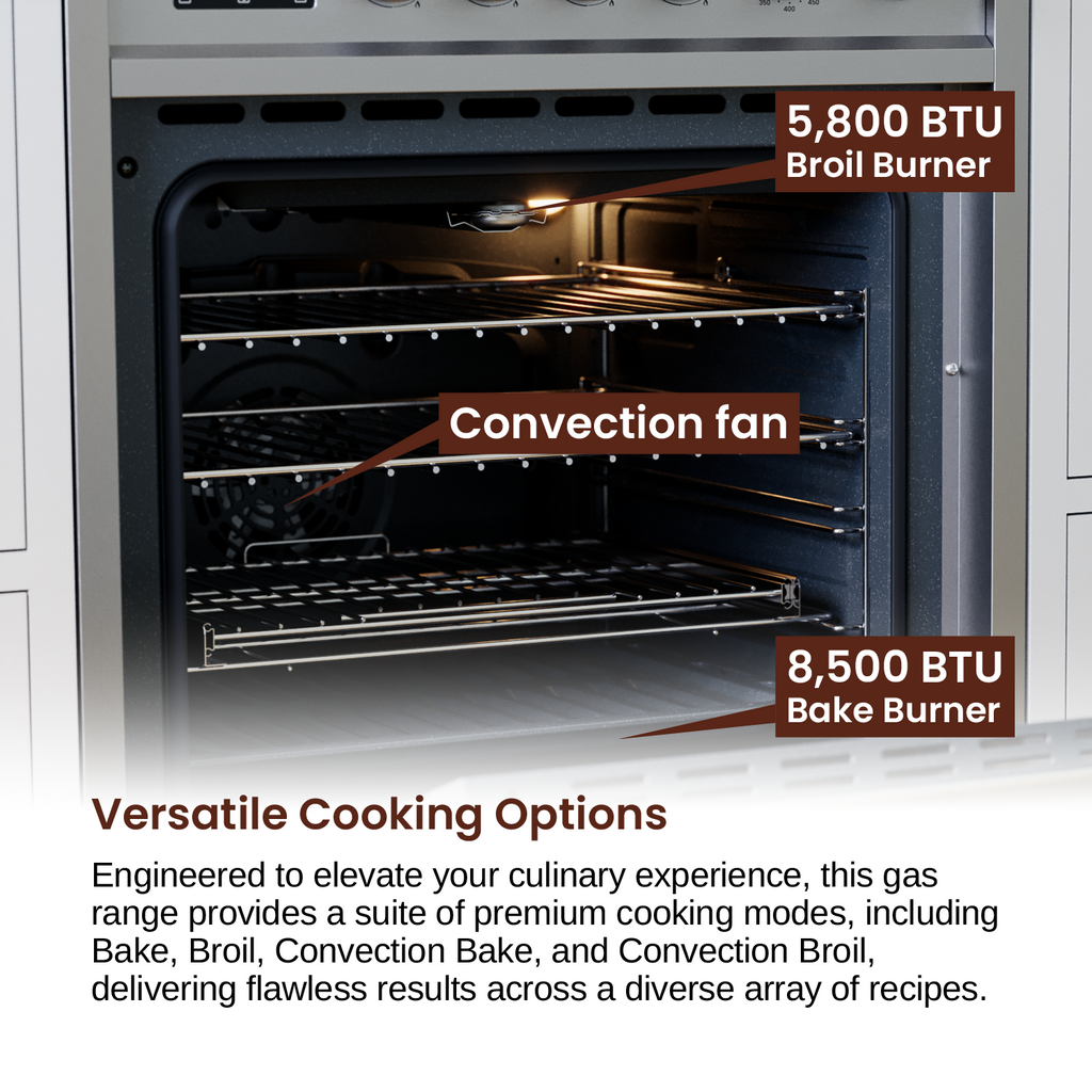 Rangaire 24" Gas Range Convection Oven Freestanding Stainless Steel RRG241TS – Rangaire Appliances, view 5