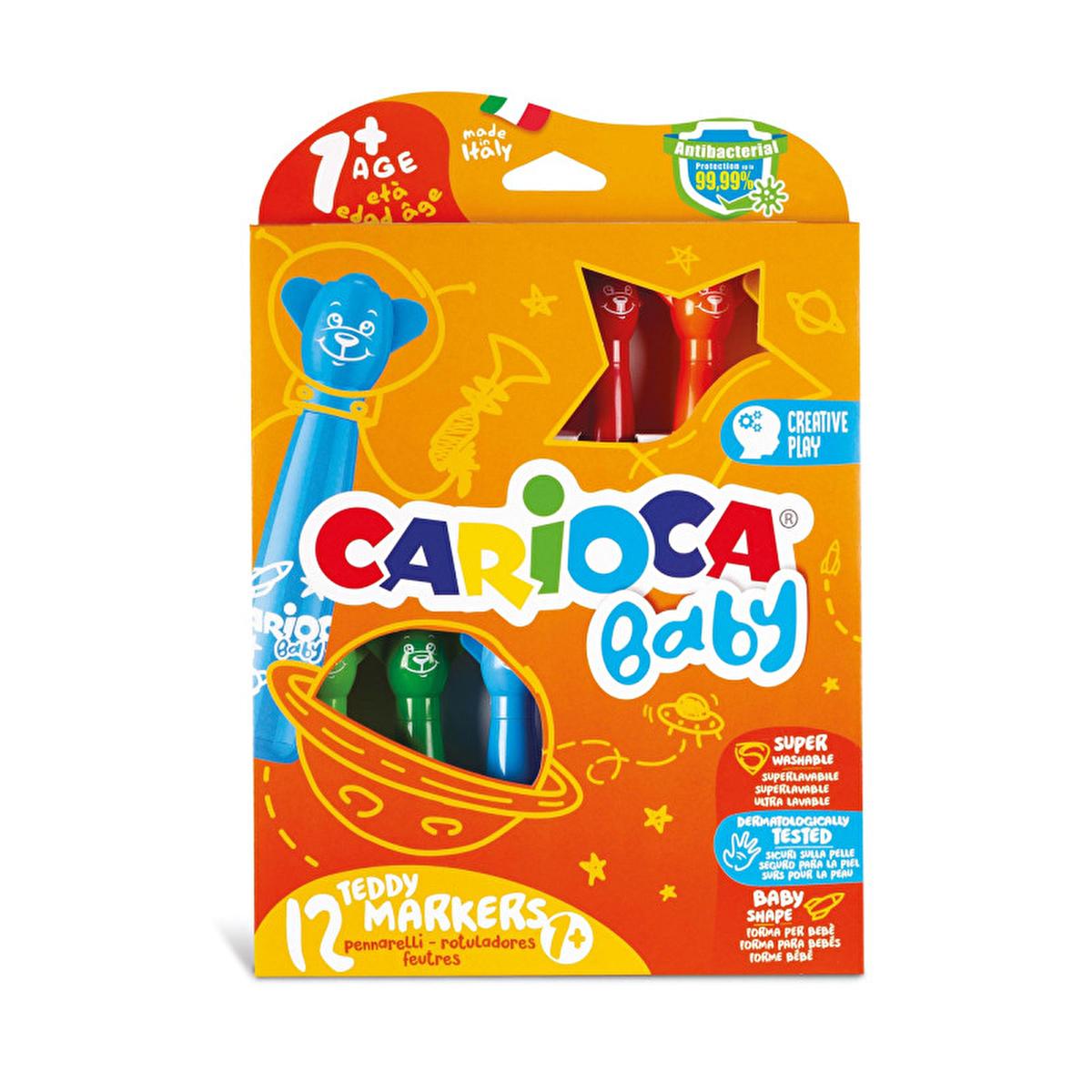 Carioca Teddy Jumbo Washable Markers for Toddlers - 12 Pack, Non-Toxic Art Supplies for Children Aged 1+