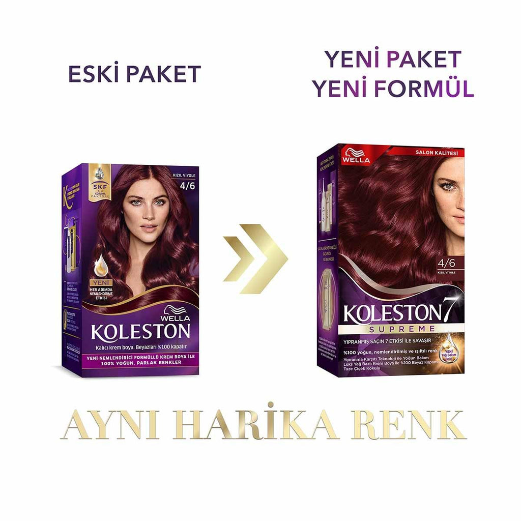 Wella Koleston Supreme 4/6 Kõzõl Viyole: Radiant Red Violet Hair Dye Kit - Long Lasting Color, Intense Shine & Deep Conditioning