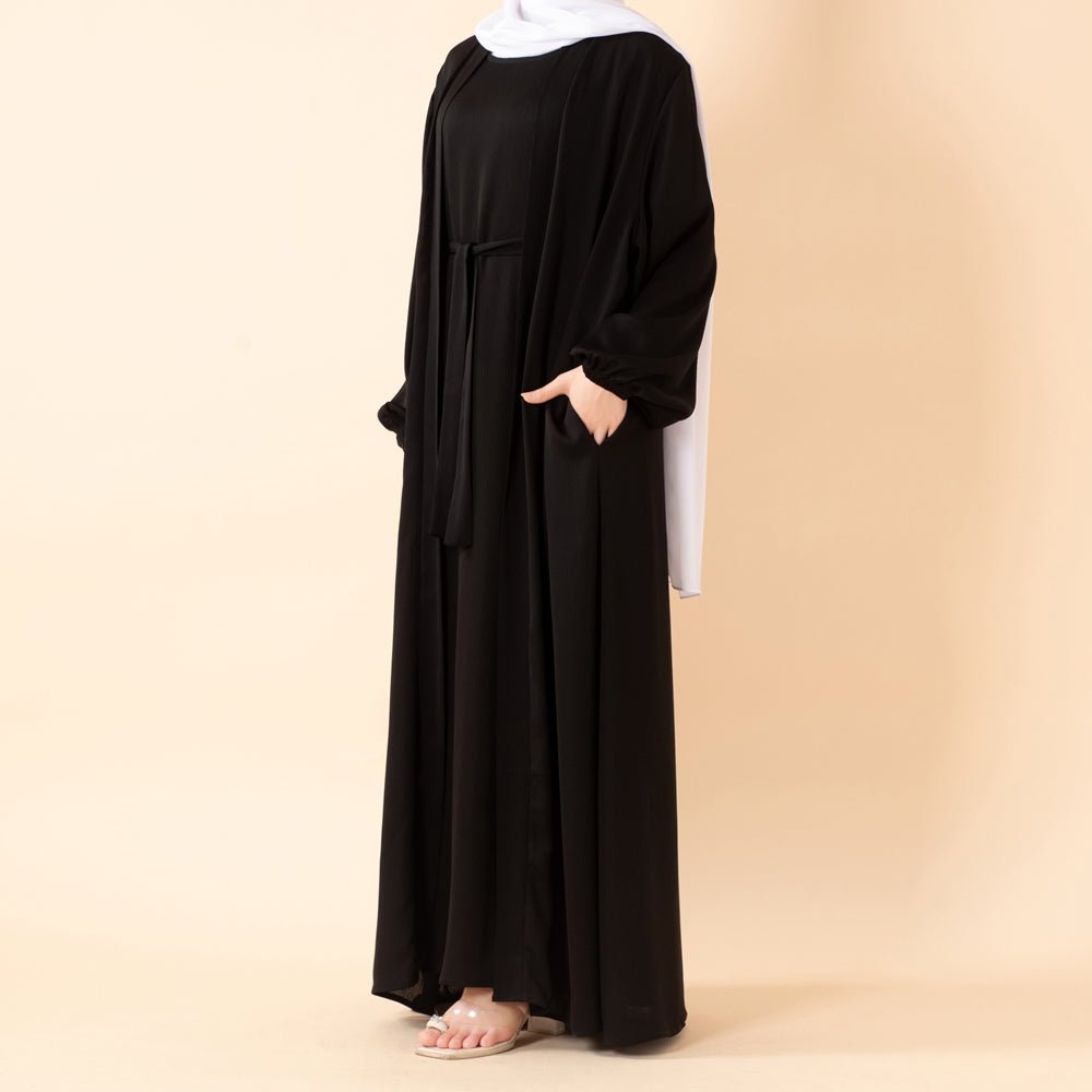 Mariam's Collection Premium Nida Zoom Open Abaya 3-Piece Set (MOA239) — alternative angle