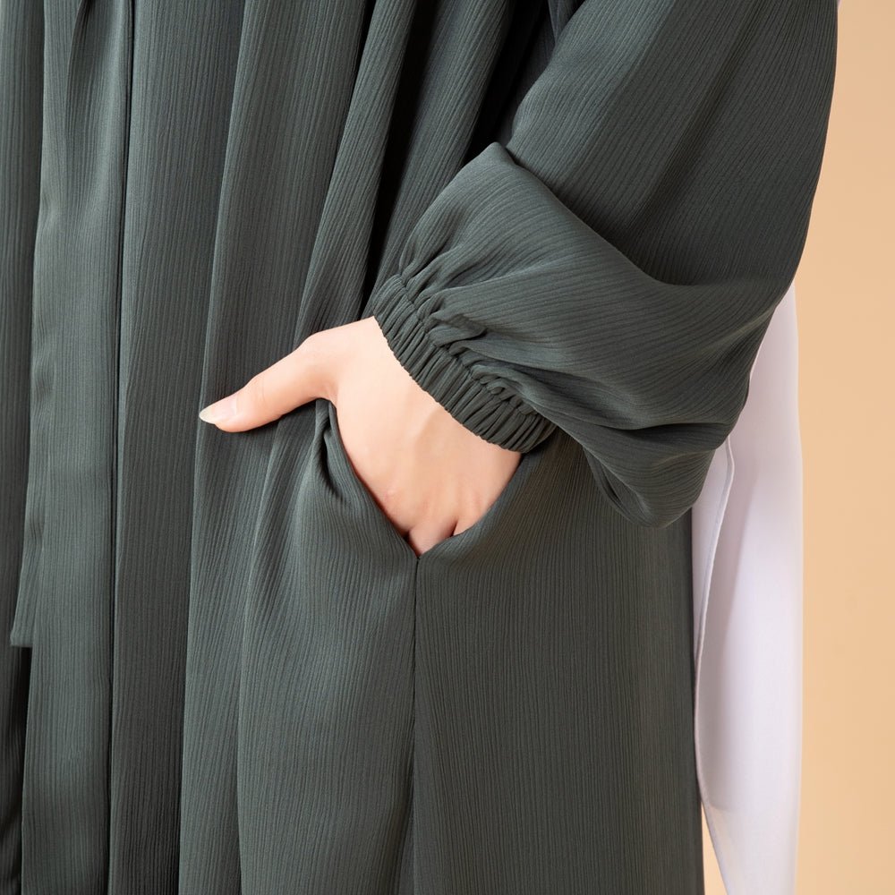 Mariam's Collection Premium Nida Zoom Open Abaya 3-Piece Set (MOA239) — size reference