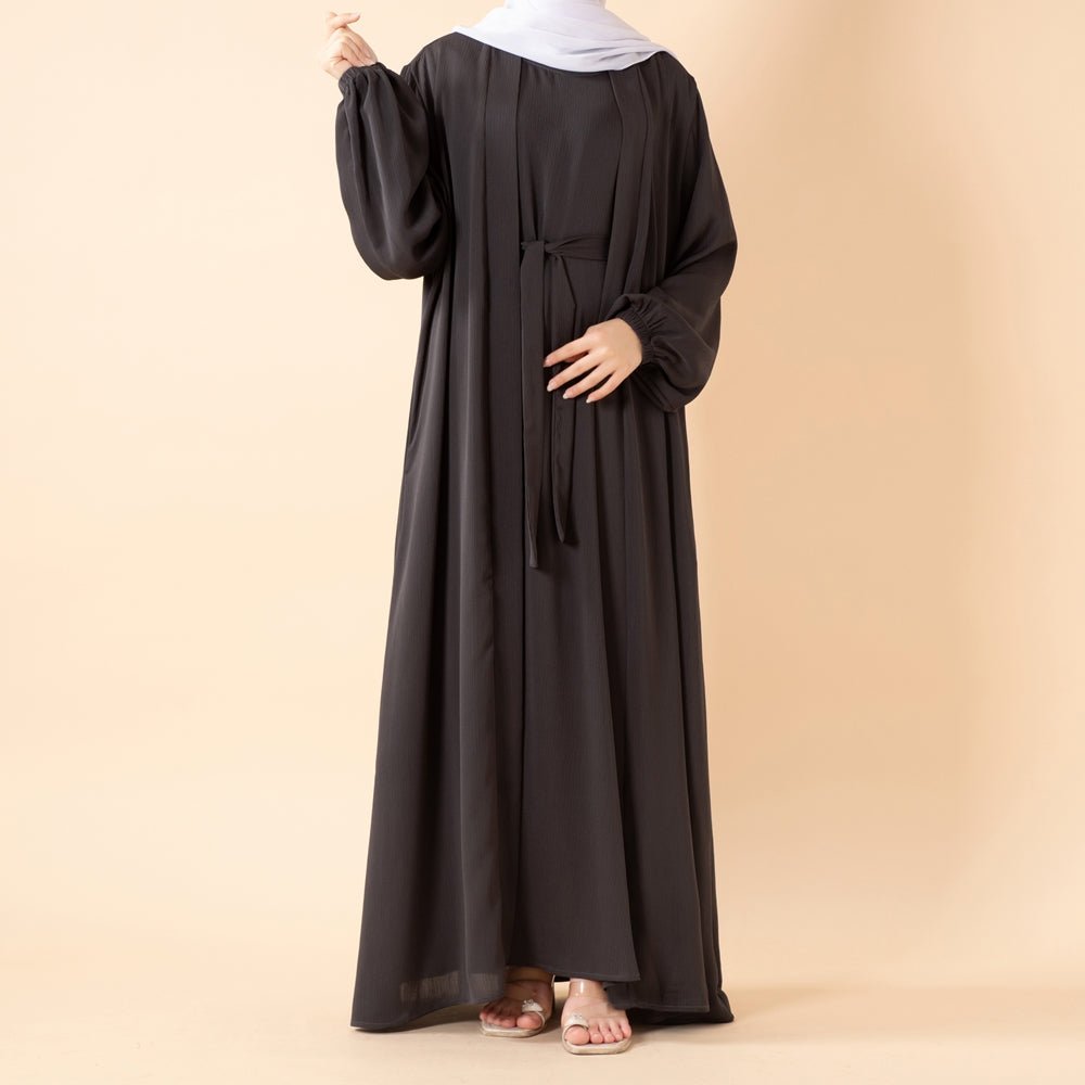 Mariam's Collection Premium Nida Zoom Open Abaya 3-Piece Set (MOA239) — side view