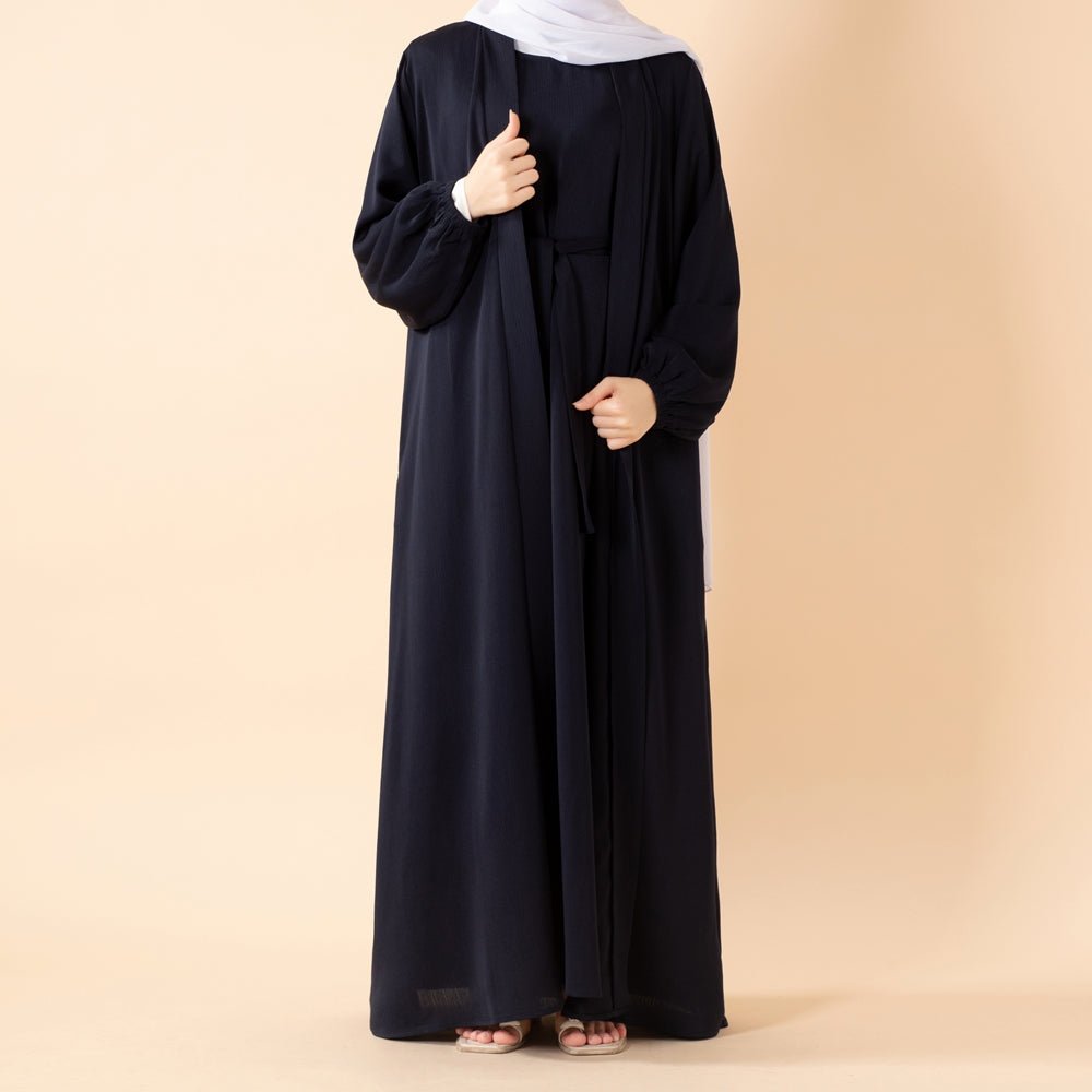 Mariam's Collection Premium Nida Zoom Open Abaya 3-Piece Set (MOA239) — fabric or material detail