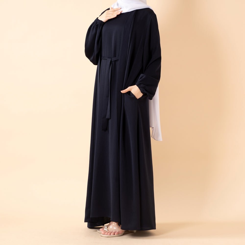 Mariam's Collection Premium Nida Zoom Open Abaya 3-Piece Set (MOA239) — feature highlight