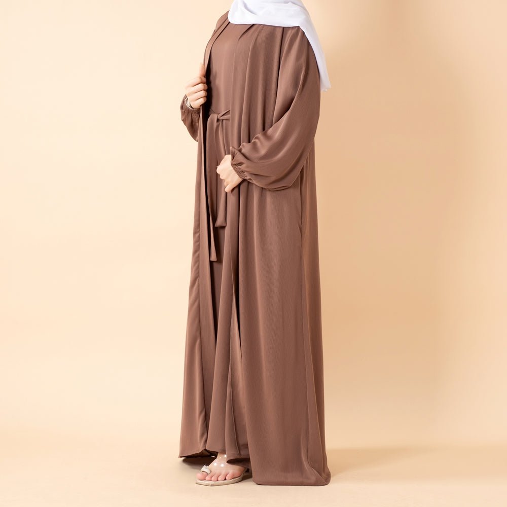 Mariam's Collection Premium Nida Zoom Open Abaya 3-Piece Set (MOA239) — detail close-up