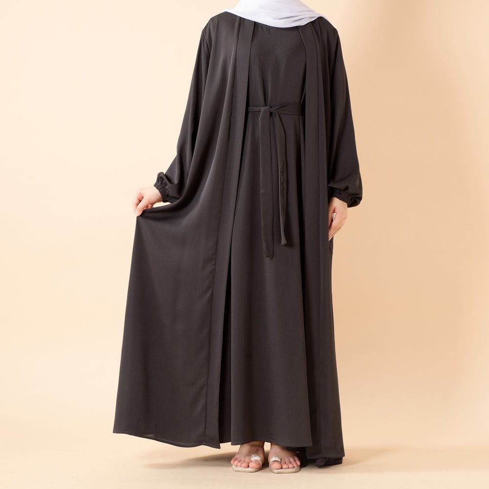 Mariam's Collection Premium Nida Zoom Open Abaya 3-Piece Set (MOA239) — detail shot 7