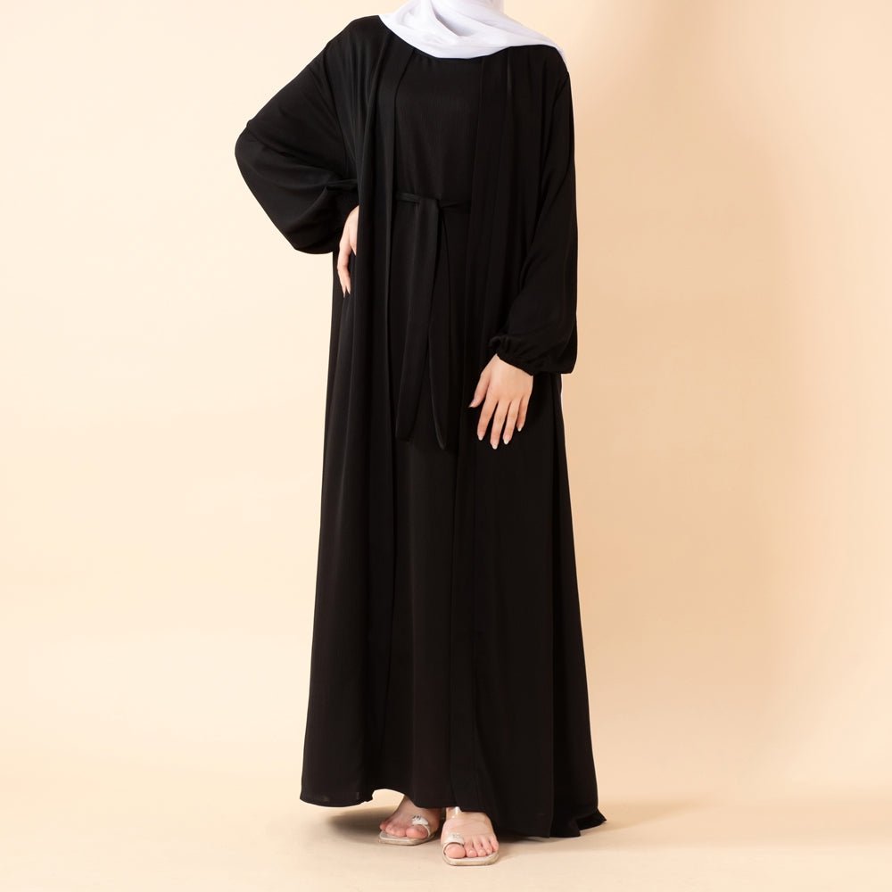 Mariam's Collection Premium Nida Zoom Open Abaya 3-Piece Set (MOA239) — back view