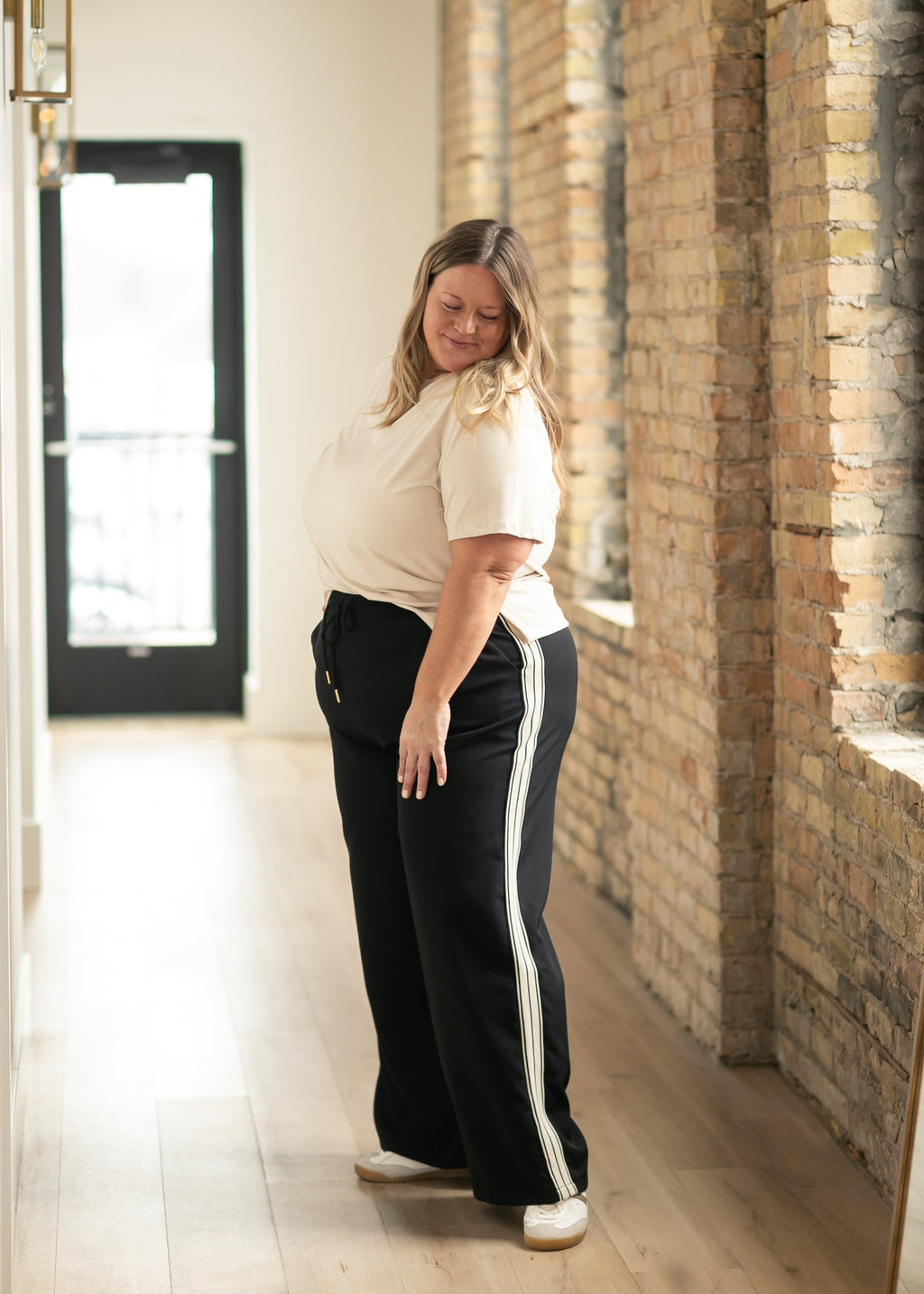 Inherit Co. Nina Wide Leg Track Pants — fabric or material detail