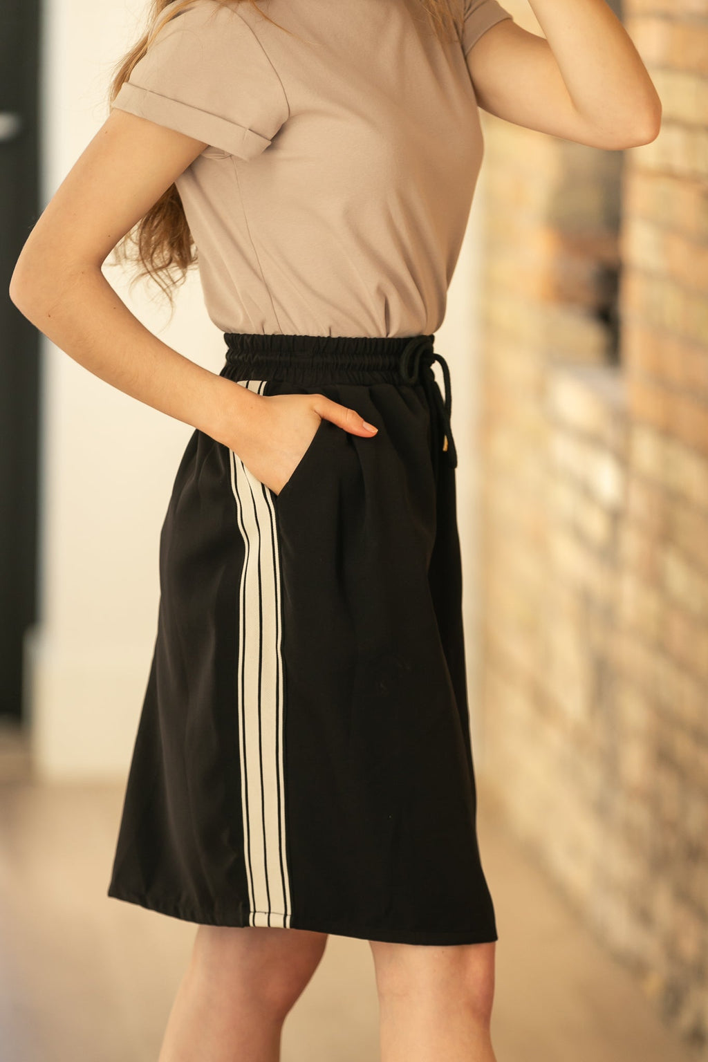 Inherit Co. Nina Mid-Rise Track Skirt — fabric or material detail