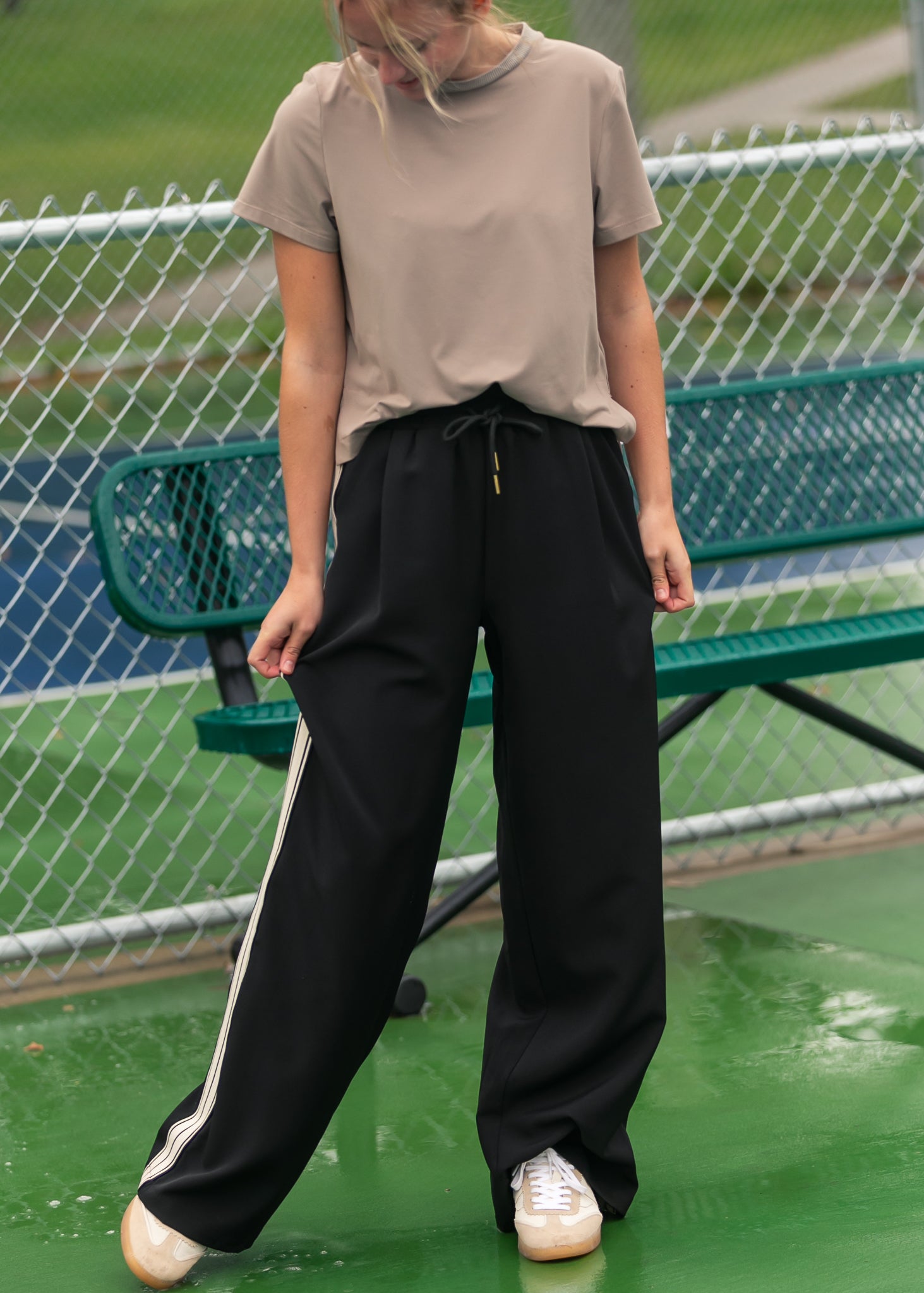 Inherit Co. Nina Wide Leg Track Pants — product on model