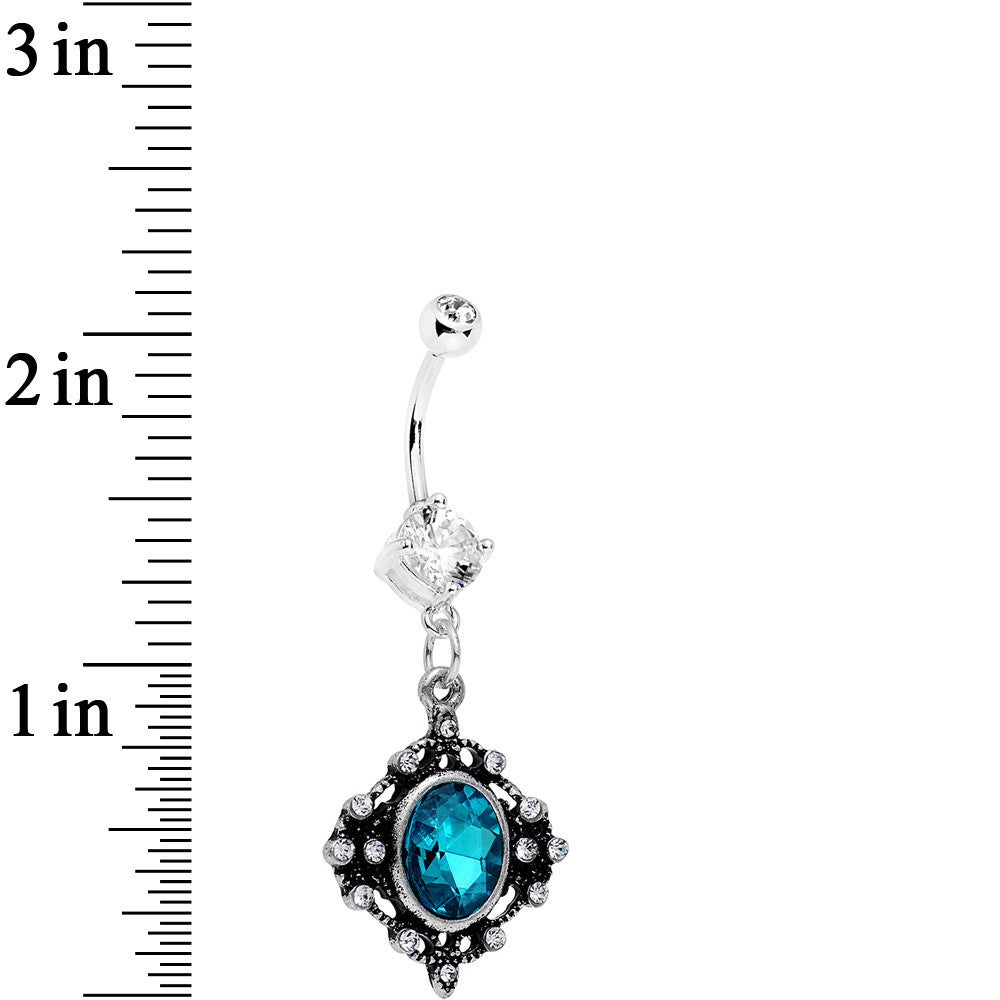 BodyCandy Aqua Blue Clear Gem Rustic Victorian Dangle Belly Ring — detail close-up