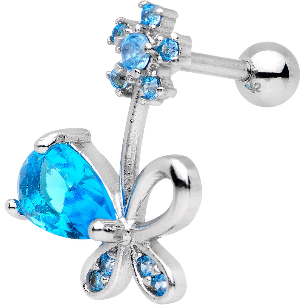 BodyCandy Blue CZ Gem Glamour Bow Left Cartilage Tragus Earring — Blue detail