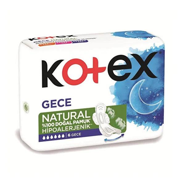 Kotex Natural Sanitary Pads Ultra Night - Hypoallergenic & Chlorine-Free, 100% Natural Cotton, 6 Count