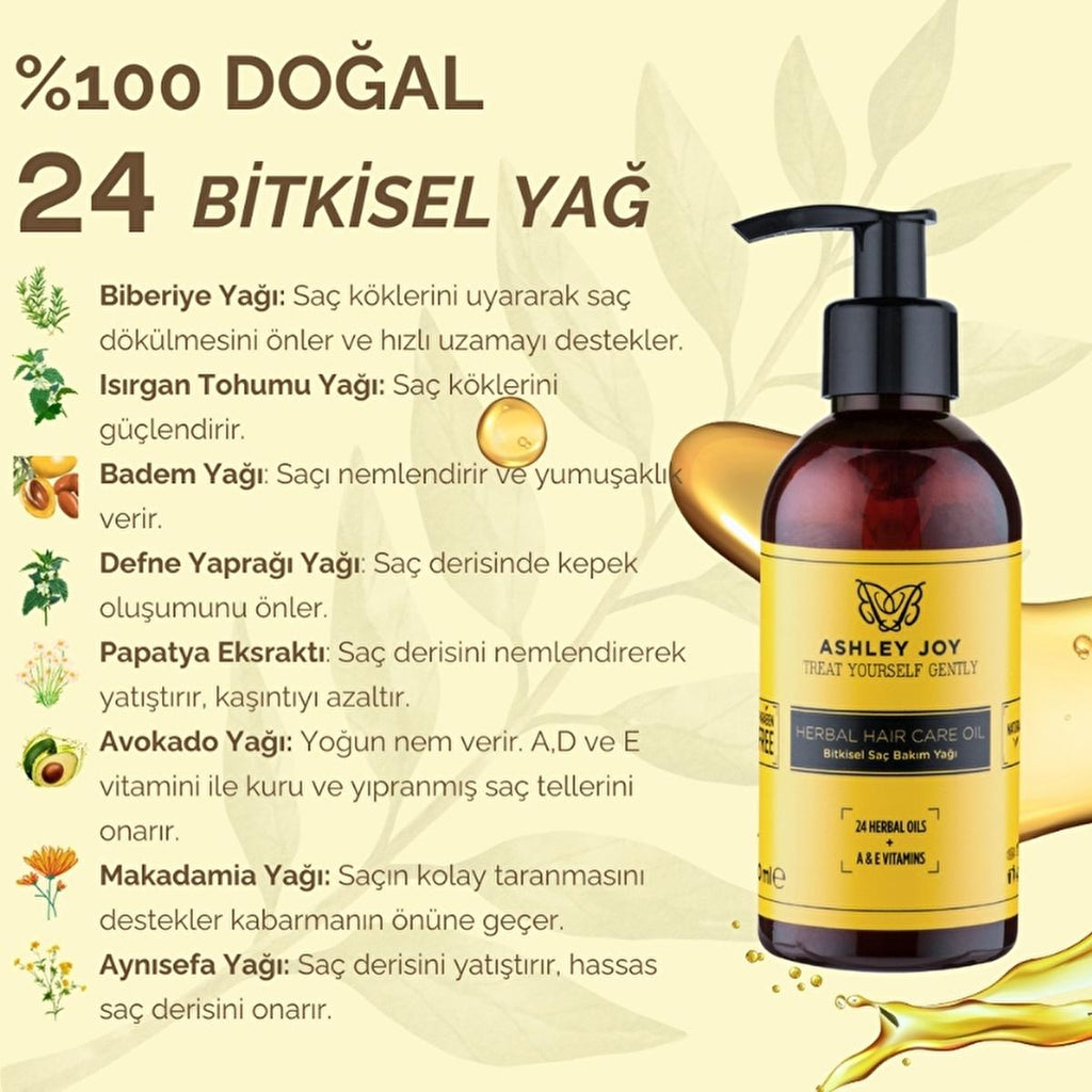 Ashley Joy Hair Care Oil - 100ml Botanical Blend for Damaged, Colored Hair - Moisturizing, Anti-Hair Loss & UV Protection