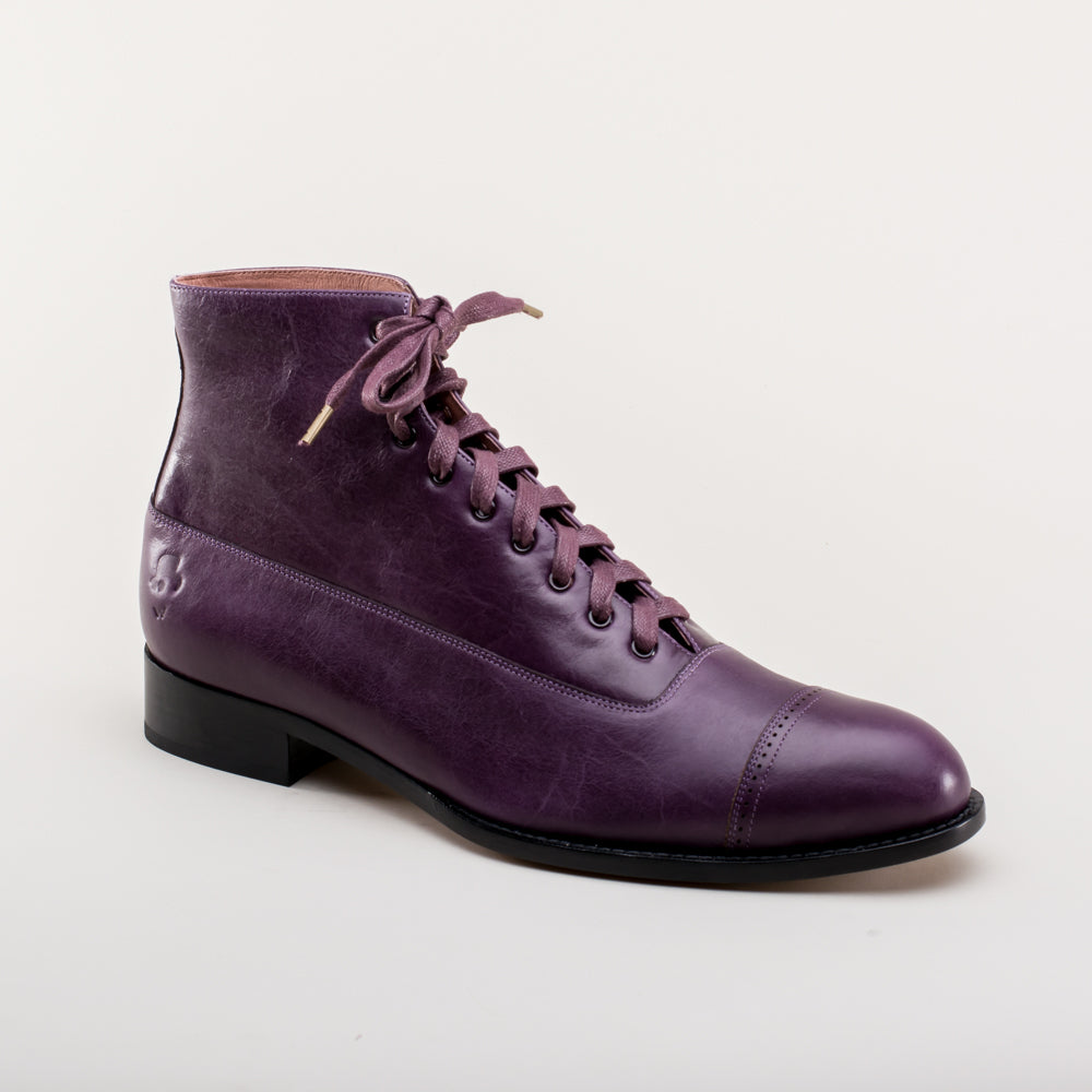 American Duchess Noble Men's Vintage Lace-Up Boots (Purple) — detail and construction