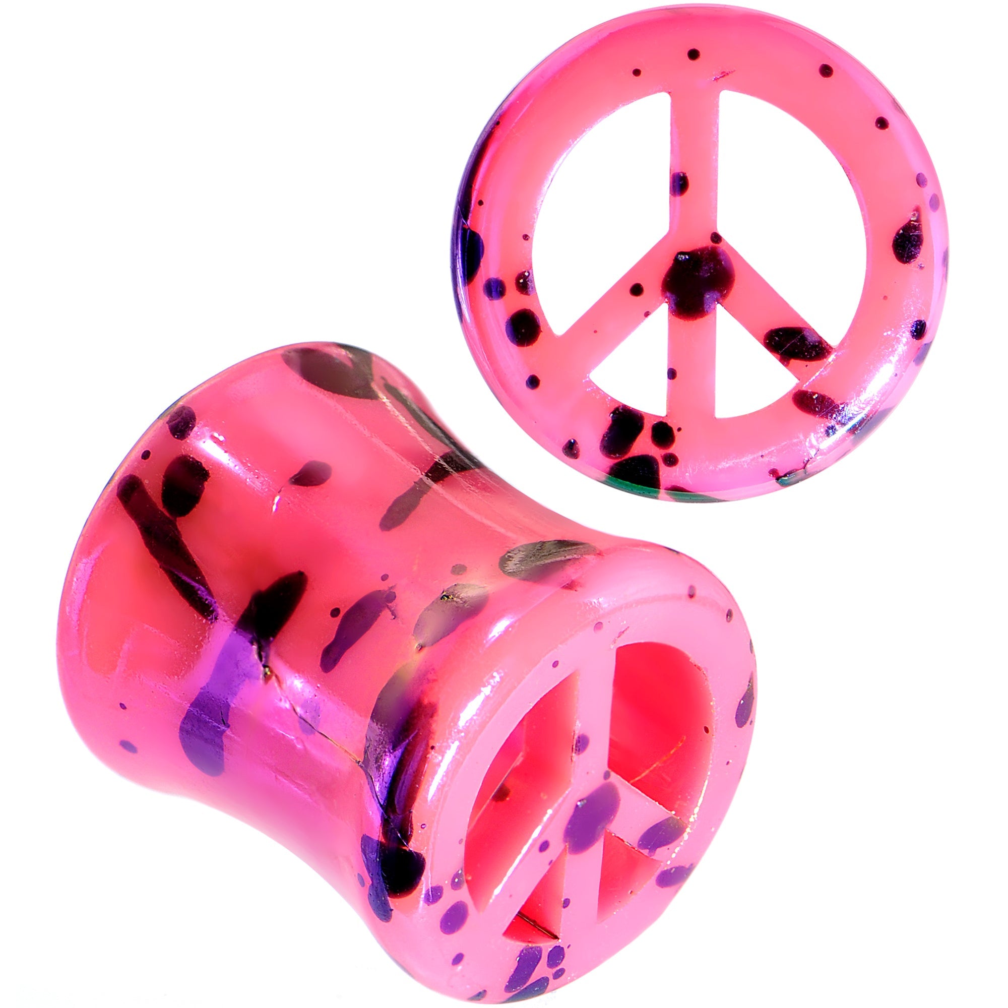 BodyCandy Black Speckled Pink Acrylic Peace Sign Saddle Plug Set 10mm to 20mm — lifestyle context