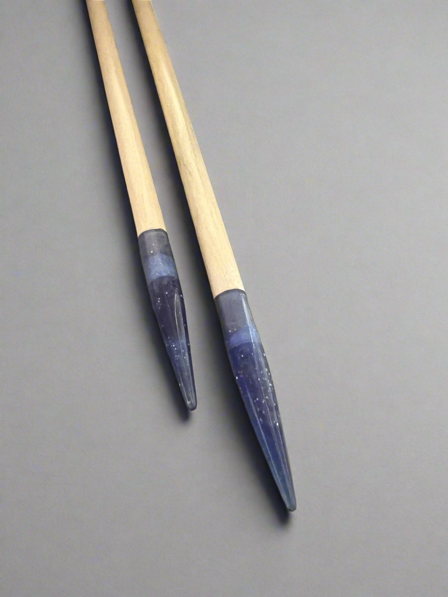 Darn Good Yarn Purple Glitter Resin & Maple Knitting Needles — lifestyle worn / used context