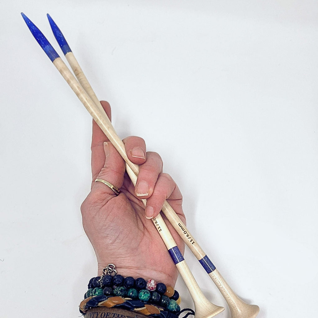 Darn Good Yarn Purple Glitter Resin & Maple Knitting Needles — main product shot
