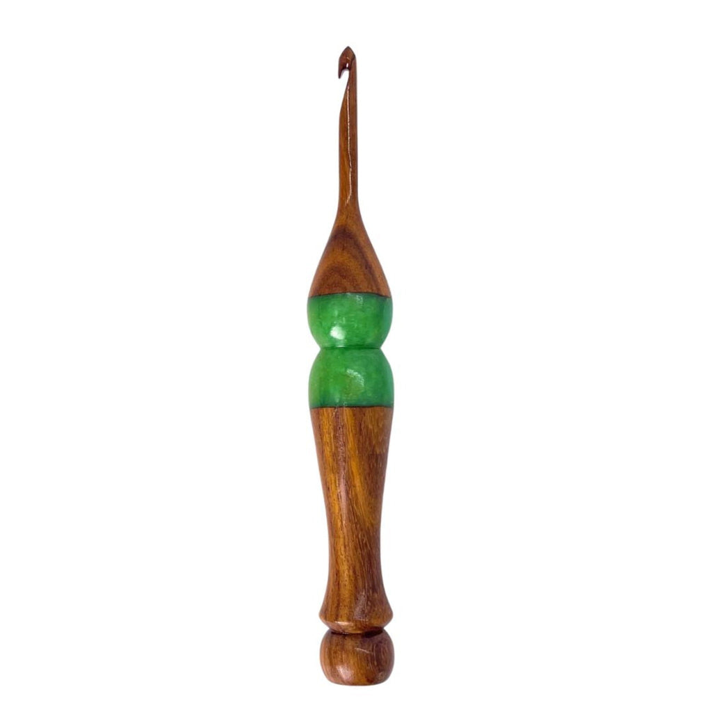 Darn Good Yarn Sparkle Rosewood Crochet Hook — product on model