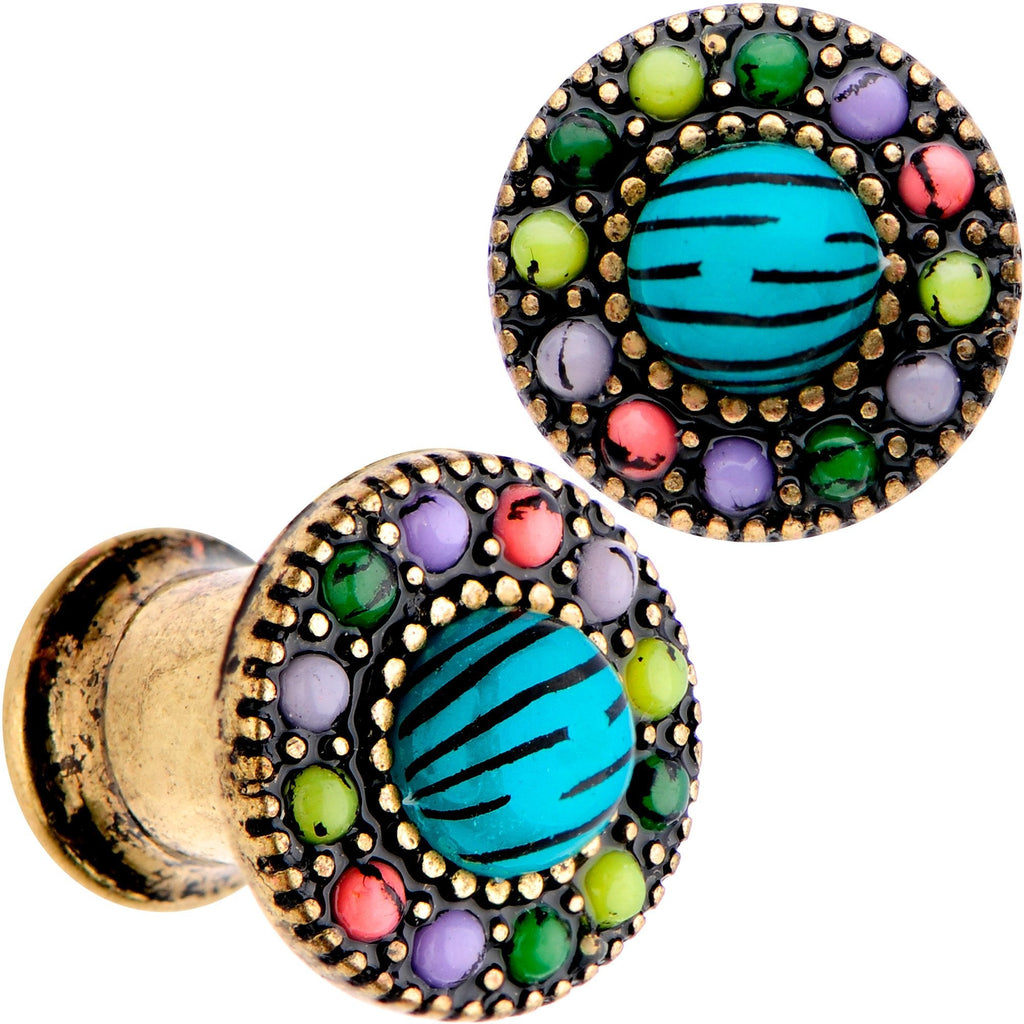 BodyCandy Gold Plated Southwestern Stone Age Double Flare Plug Set 2G to 22mm — side view