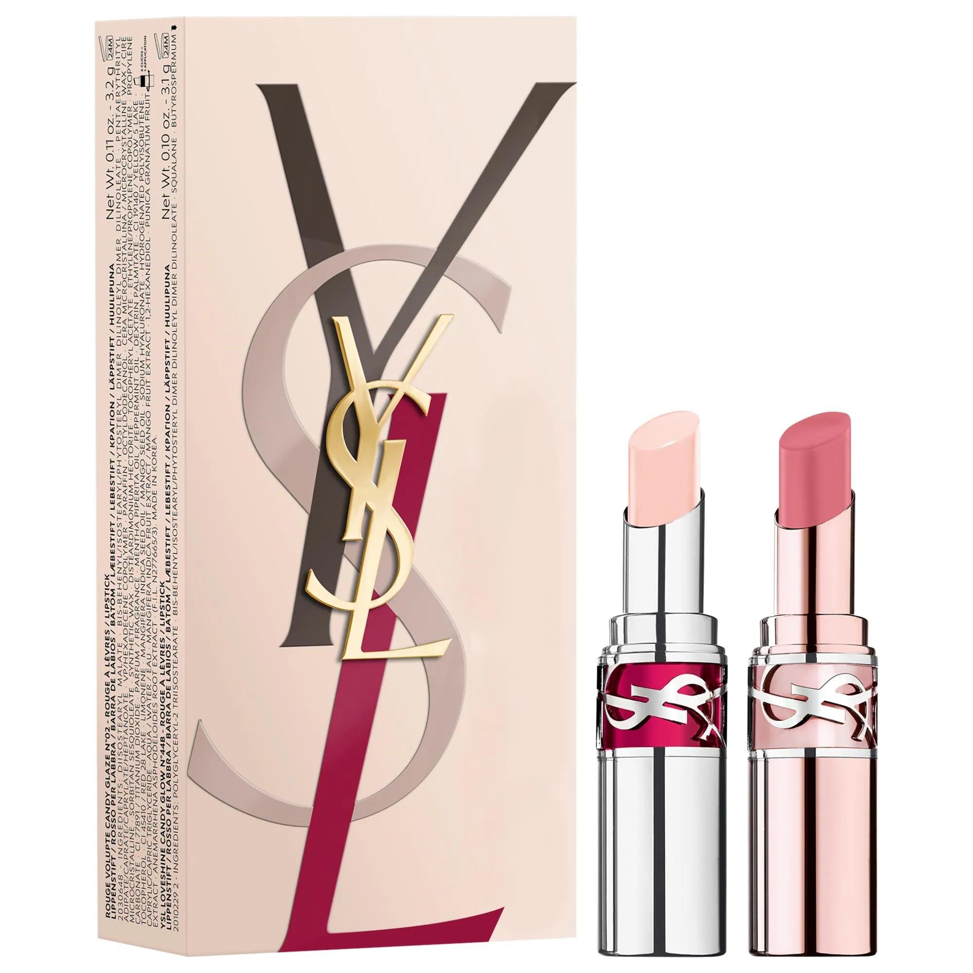 YSL Lip Gloss Stick & Tinted Lip Balm Gift Set: Hydrating Shine, Sheer Color, Moisturizing Lip Care - Hyaluronic Acid & Shea Butter