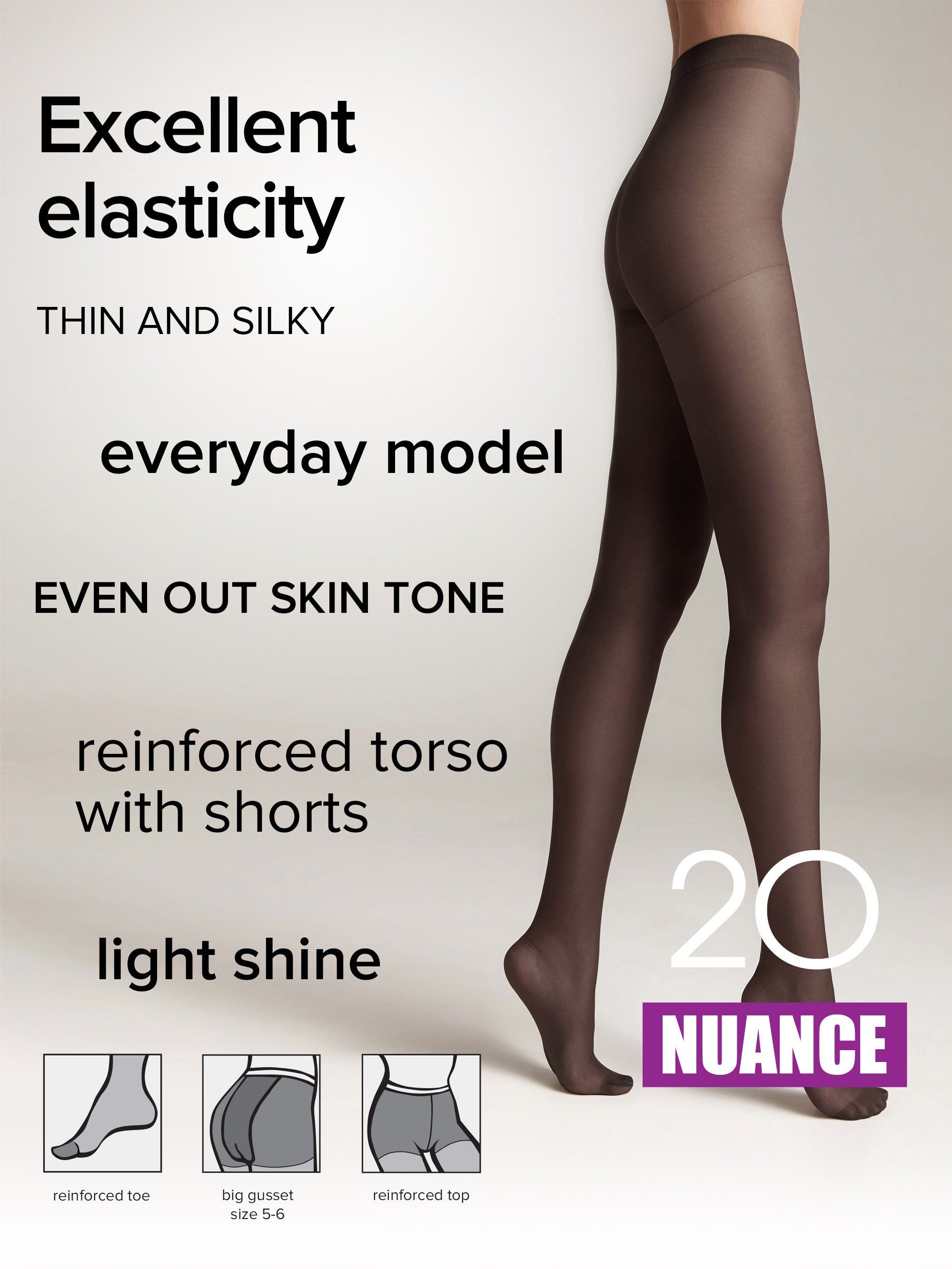 TheRanok.com Tights Conte Nuance 20 Den - Reinforced Shorts — detail close-up