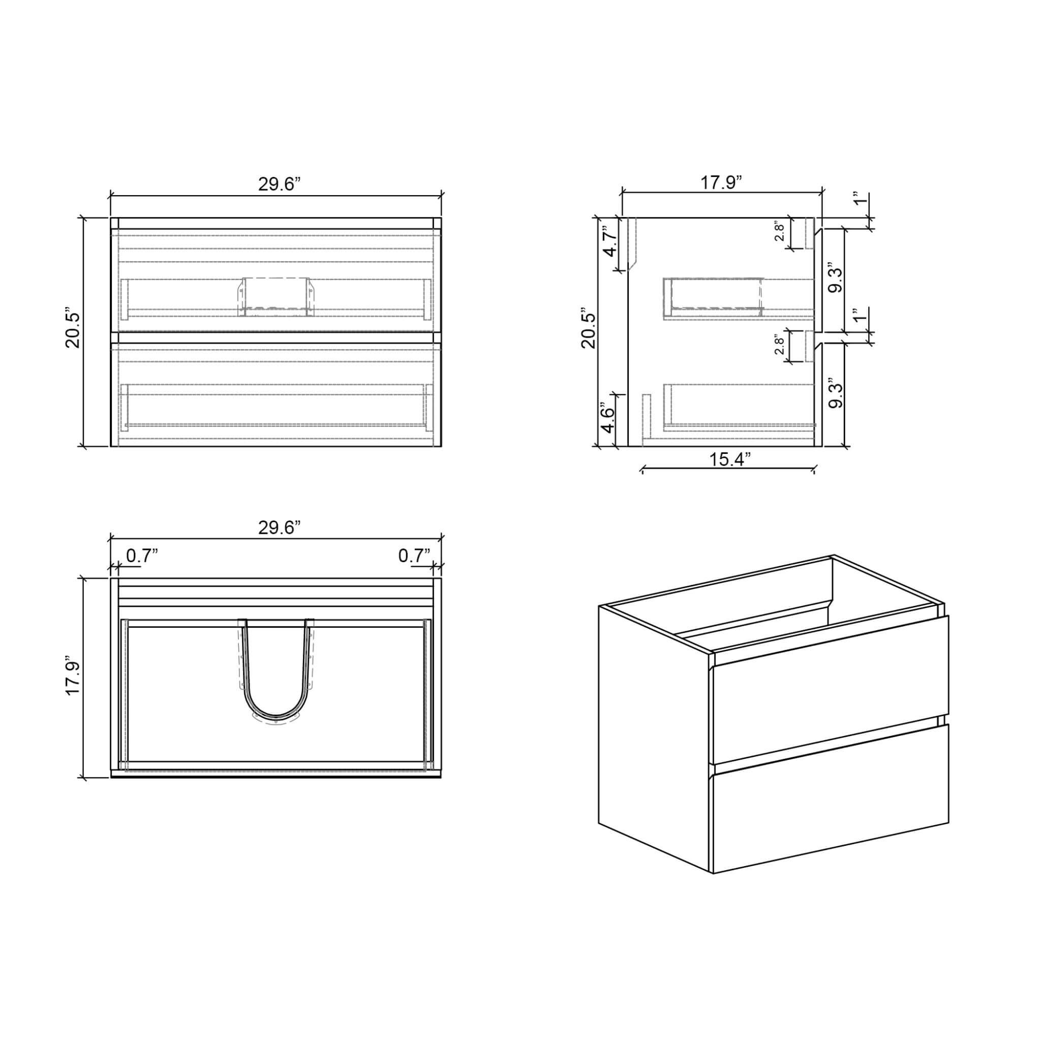 Nuvia 30-Inch Wall-Mounted Bathroom Vanity With Black Sink And Drawers (SAK76251) – SAKSBY WHOLESALE, view 8