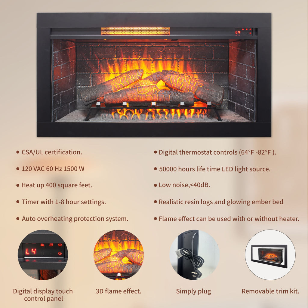 Nuvia 36-Inch Electric Antique Black Touch Panel Infrared Fireplace Insert With Removable Trim Kit (SAK84610) – SAKSBY WHOLES
