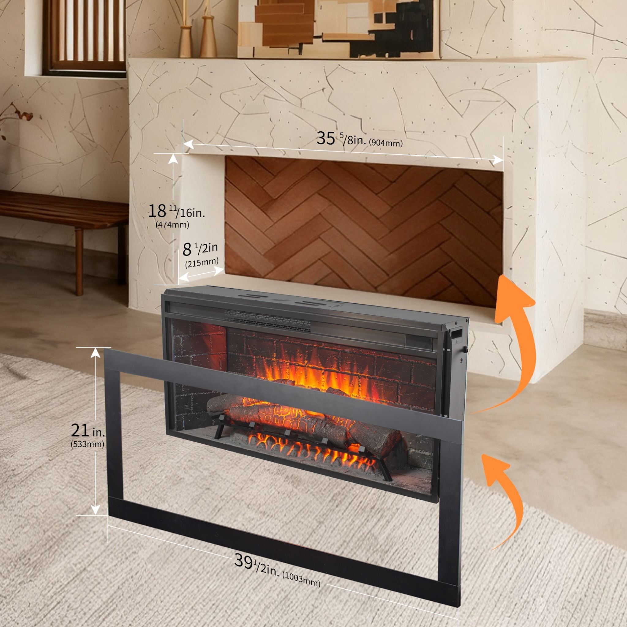 Nuvia 36-Inch Electric Antique Black Touch Panel Infrared Fireplace Insert With Removable Trim Kit (SAK84610) – SAKSBY WHOLES