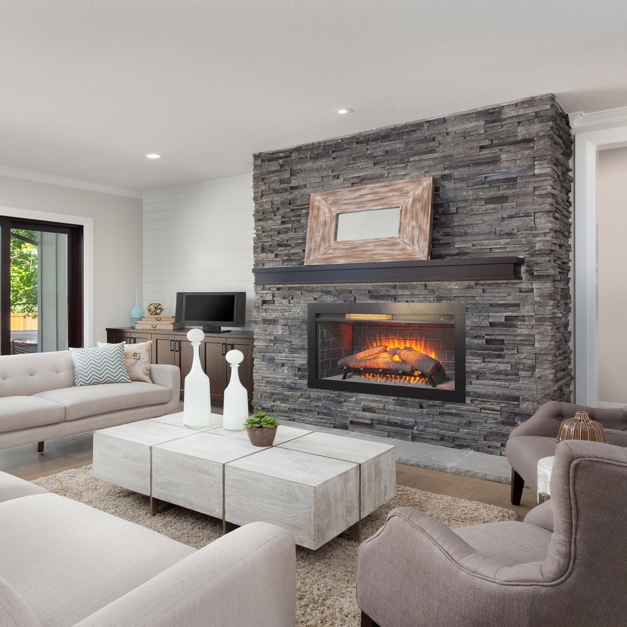 Nuvia 36-Inch Electric Antique Black Touch Panel Infrared Fireplace Insert With Removable Trim Kit (SAK84610) – SAKSBY WHOLES