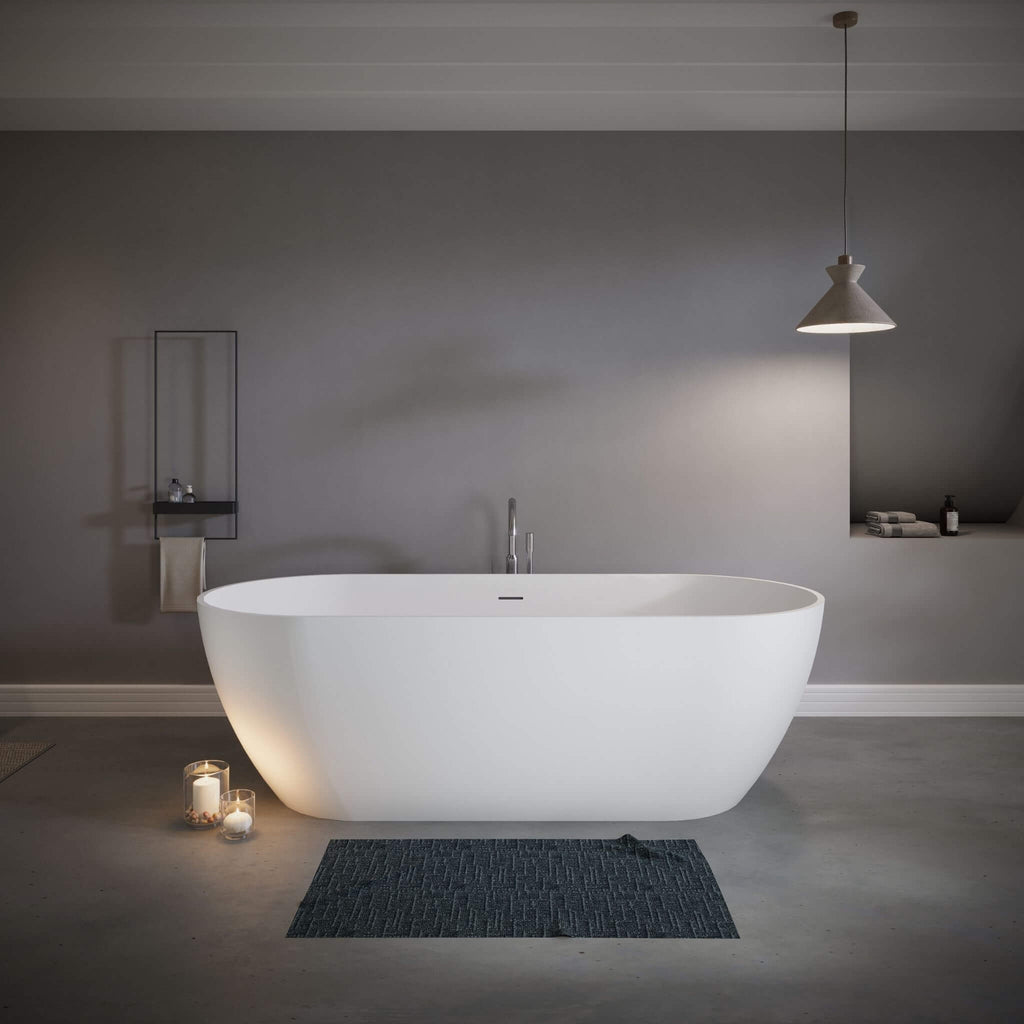Nuvia 59-Inch Luxury Solid Surface Matte White Freestanding Soaking Tub (SAK95320) – SAKSBY WHOLESALE, view 9
