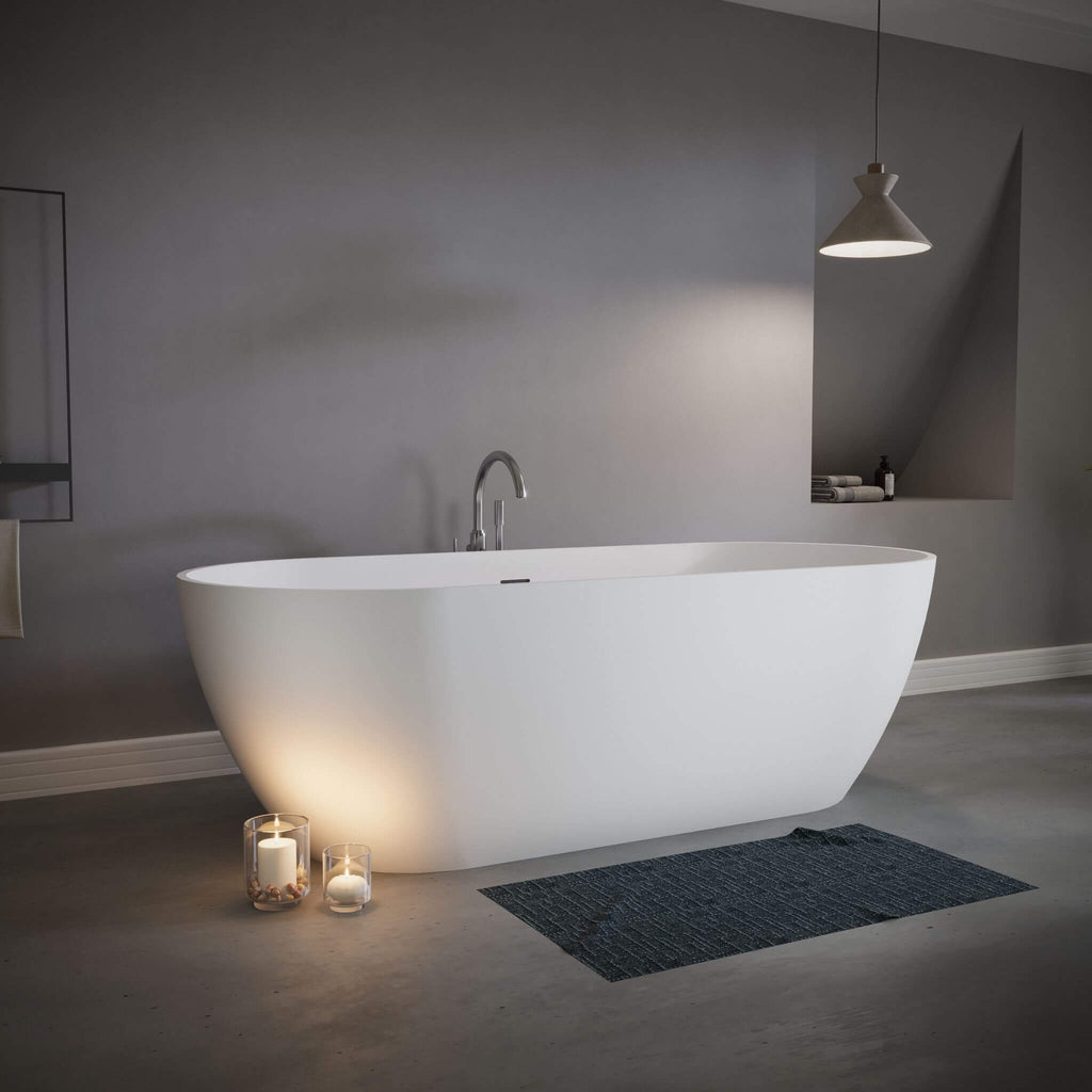 Nuvia 59-Inch Luxury Solid Surface Matte White Freestanding Soaking Tub (SAK95320) – SAKSBY WHOLESALE, view 3