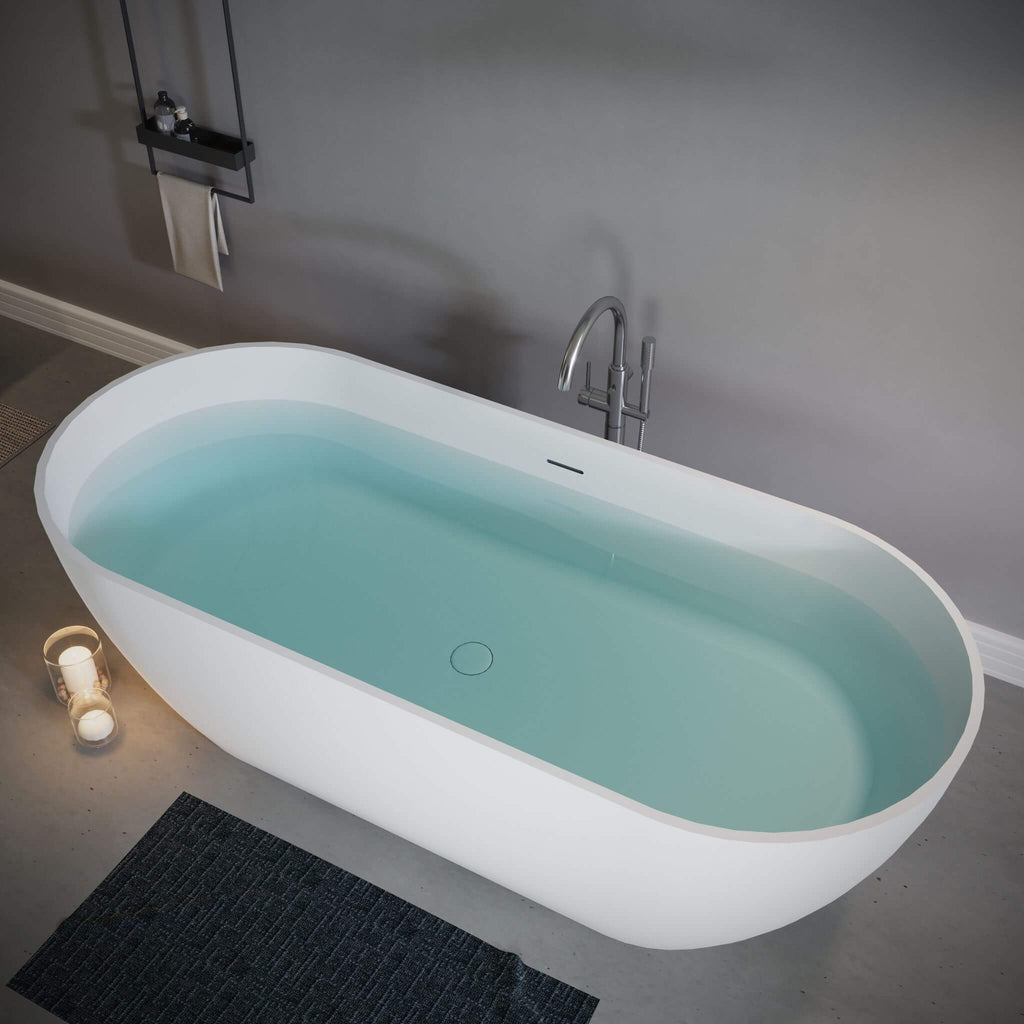 Nuvia 59-Inch Luxury Solid Surface Matte White Freestanding Soaking Tub (SAK95320) – SAKSBY WHOLESALE, view 5